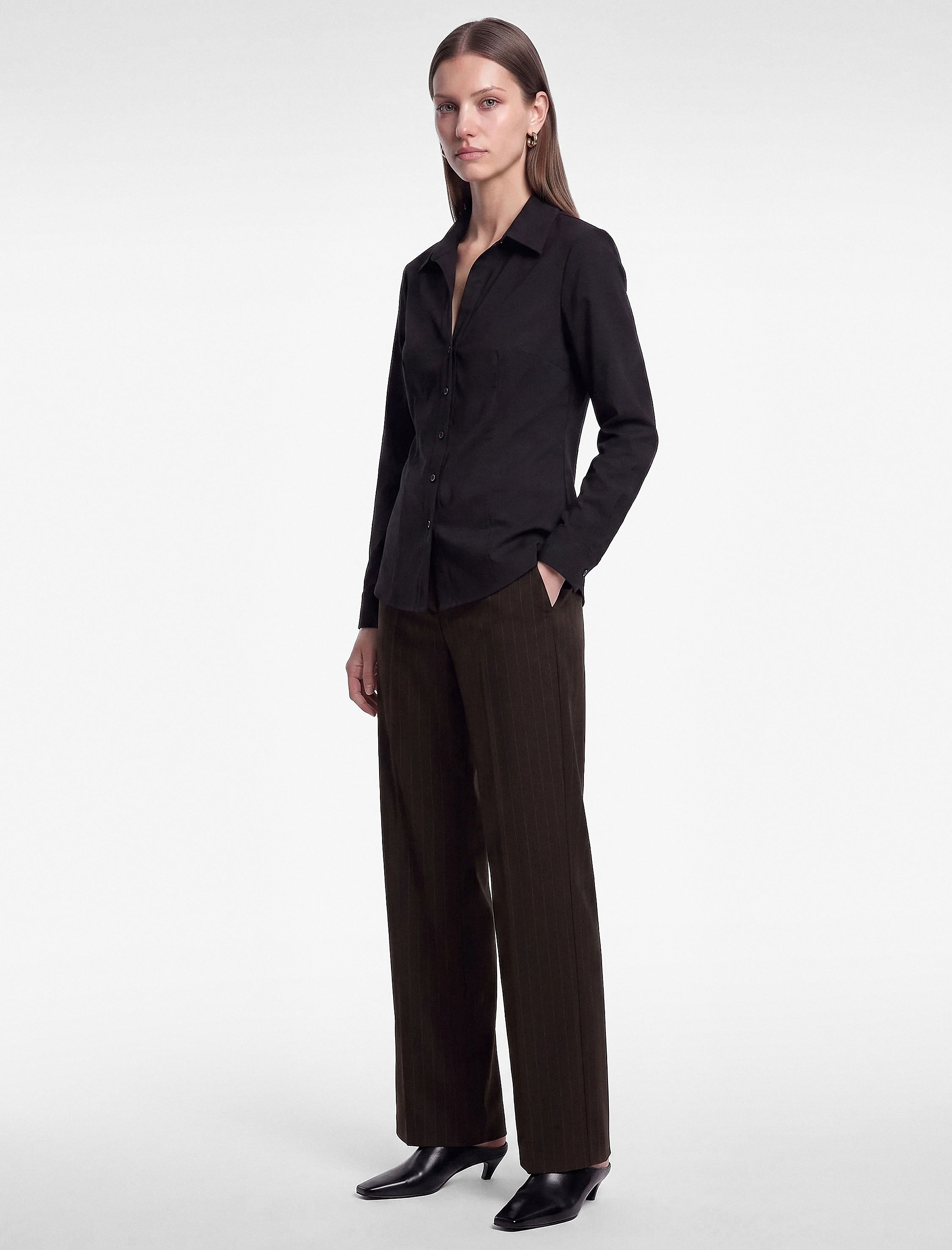   Slim Fit Düğmeli Klasik Yaka Uzun Kollu Poplin Gömlek