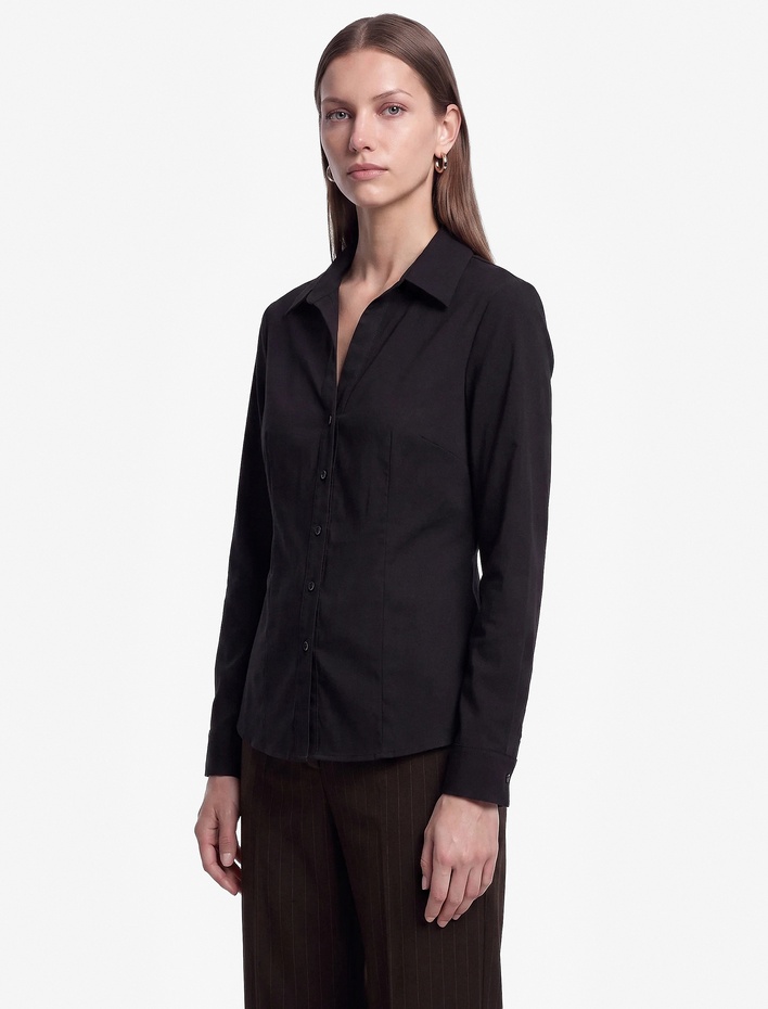  Slim Fit Düğmeli Klasik Yaka Uzun Kollu Poplin Gömlek