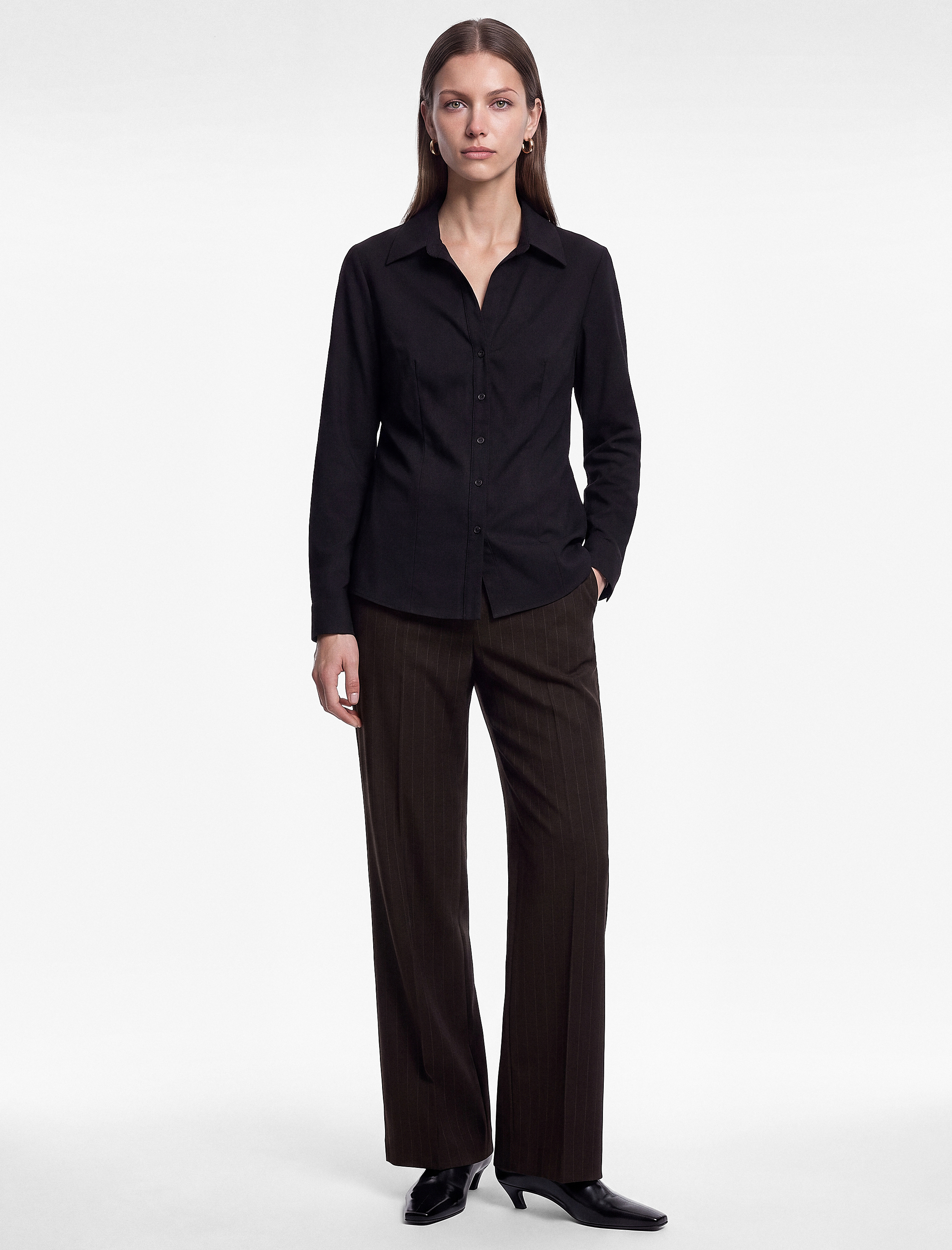   Slim Fit Düğmeli Klasik Yaka Uzun Kollu Poplin Gömlek