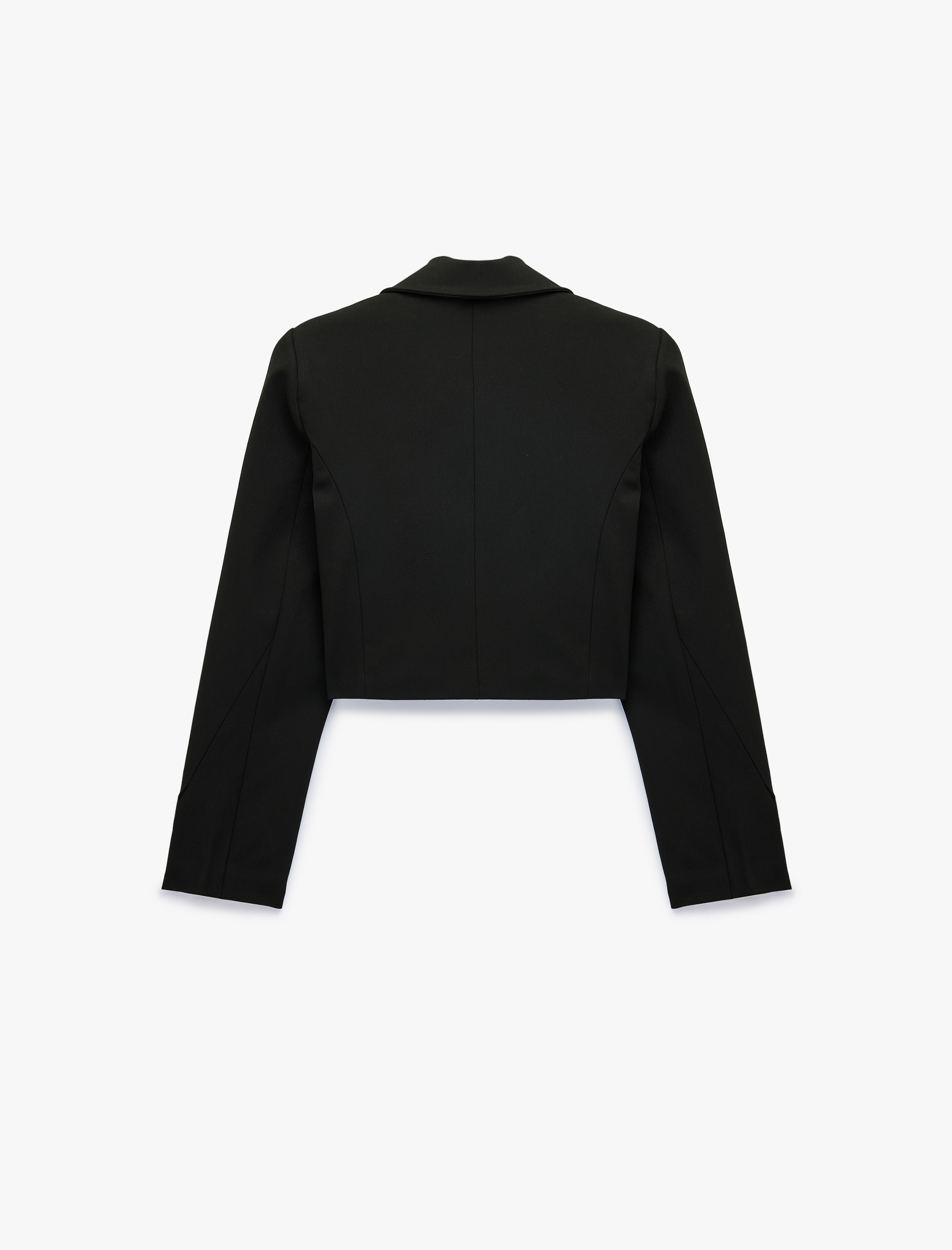   Broş Detaylı Geniş Yaka Uzun Kollu Crop Blazer Ceket