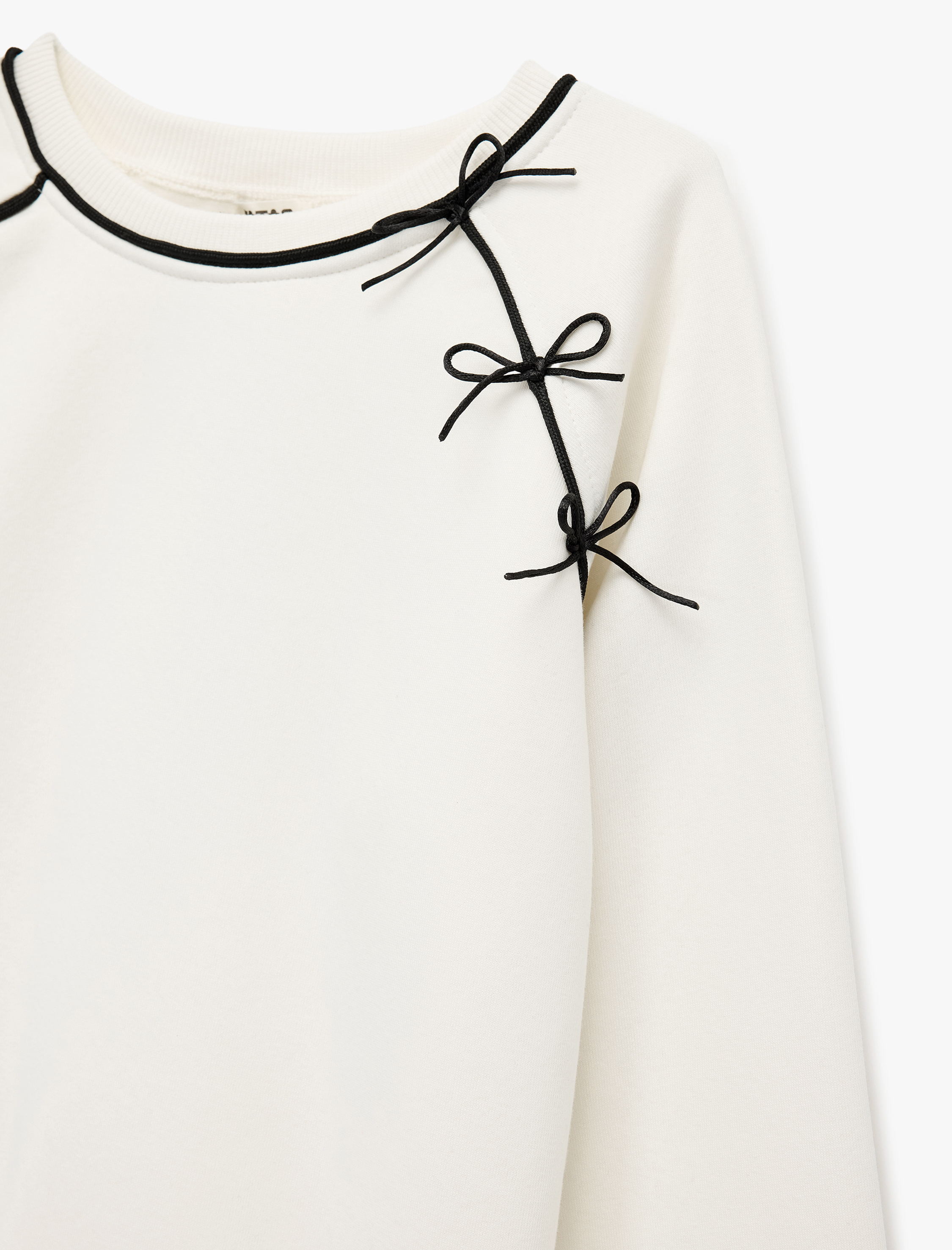  Kız Çocuk Fiyonk Detaylı Uzun Kollu Bisiklet Yaka Şardonlu Sweatshirt