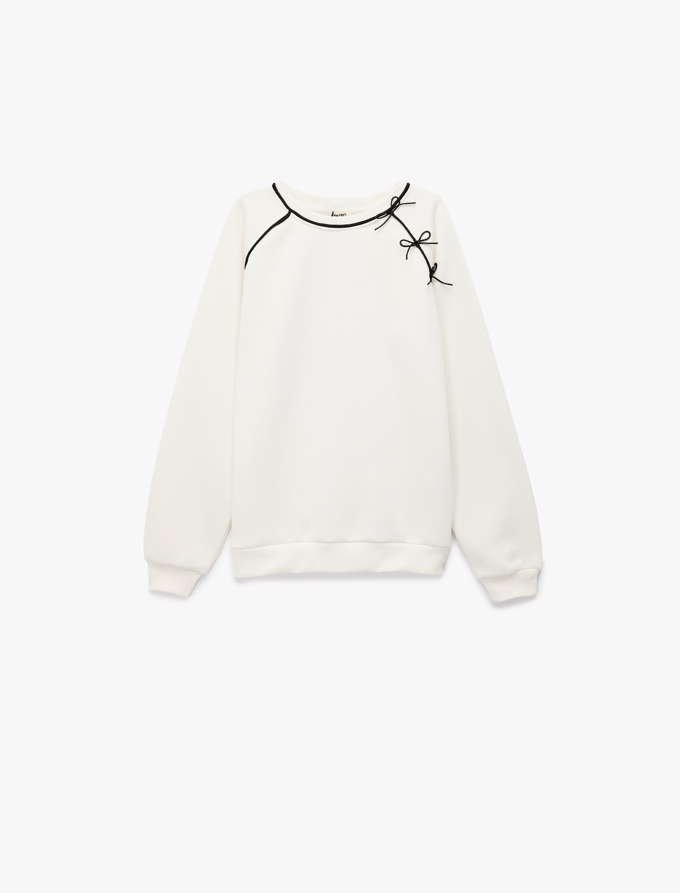  Kız Çocuk Fiyonk Detaylı Uzun Kollu Bisiklet Yaka Şardonlu Sweatshirt