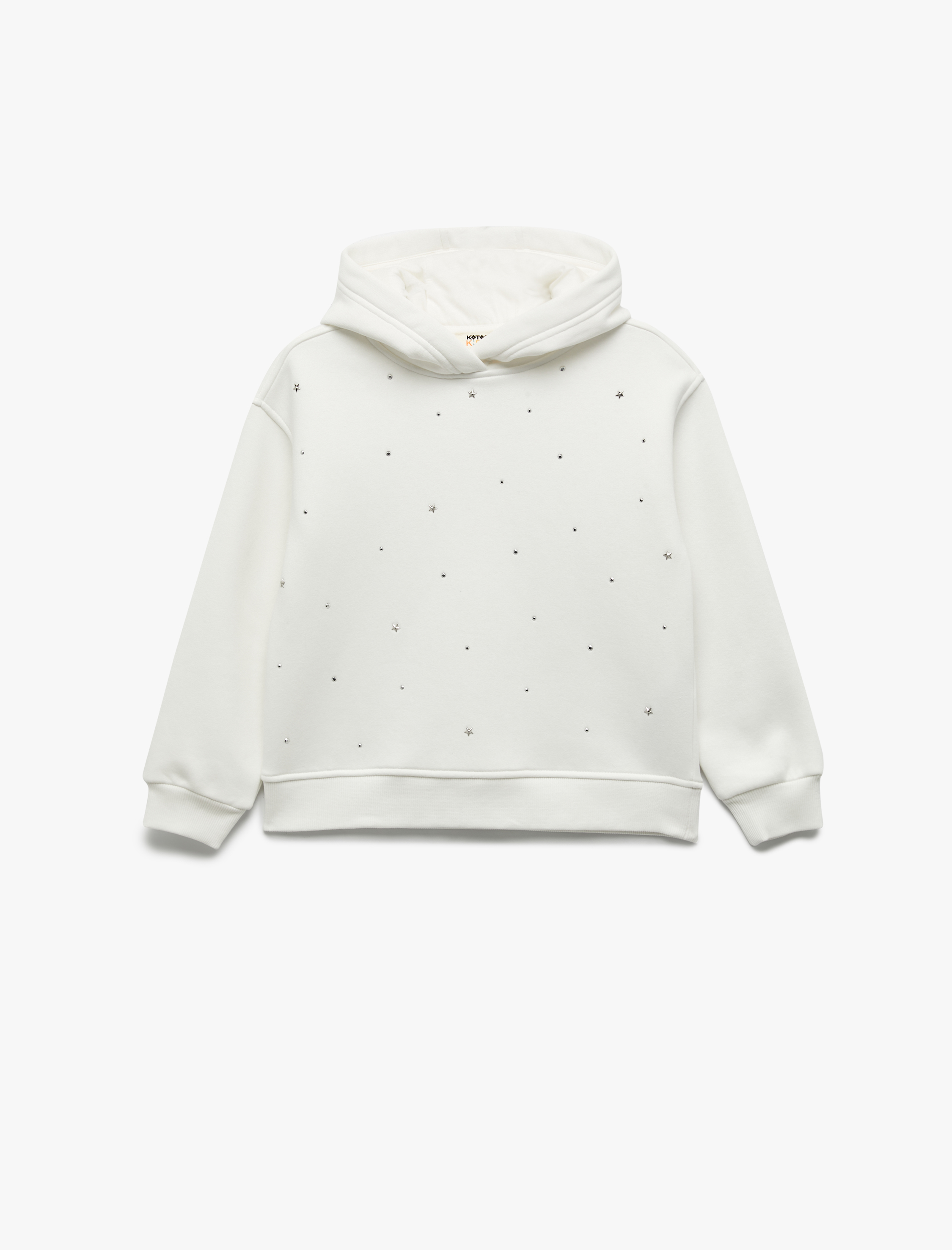  Kız Çocuk Şardonlu Trok ve Yıldız Detaylı Uzun Kollu Oversize Kapşonlu Sweatshirt