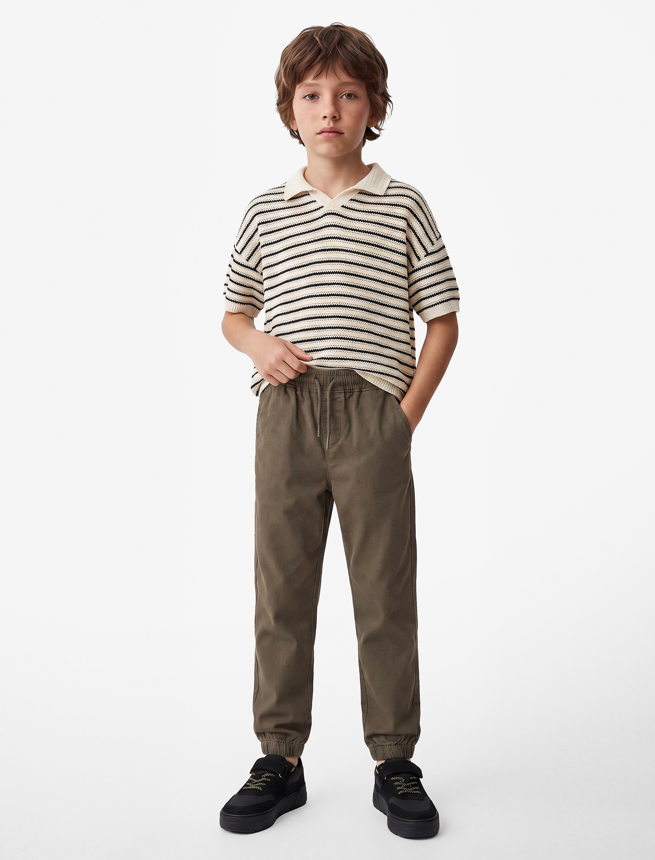  Erkek Çocuk Beli Bağcıklı Cep Detaylı Pamuklu Gabardin Jogger Pantolon
