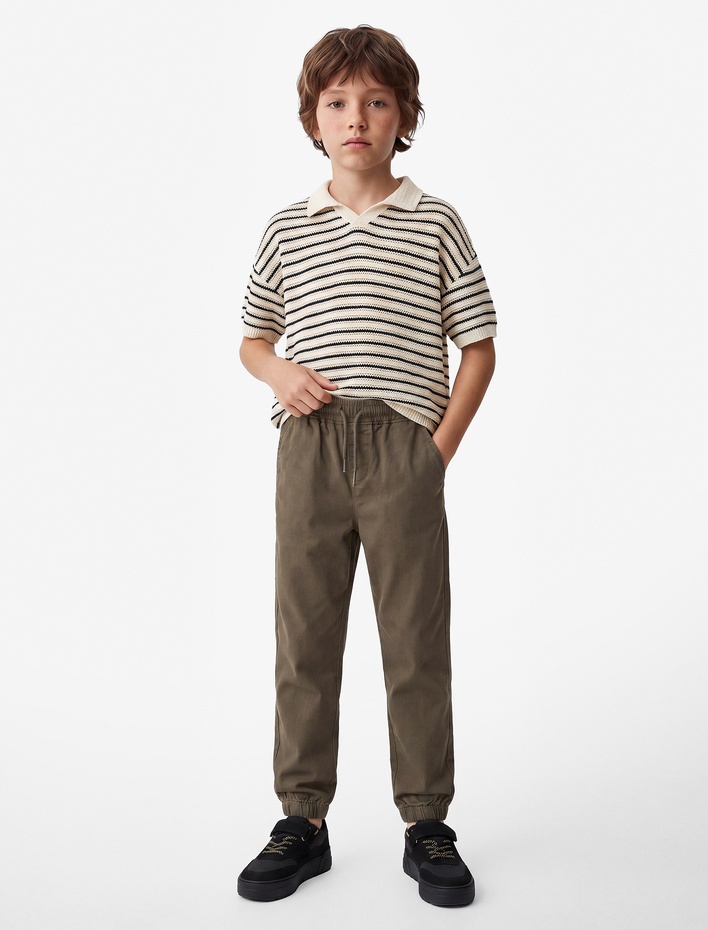 Erkek Çocuk Beli Bağcıklı Cep Detaylı Pamuklu Gabardin Jogger Pantolon