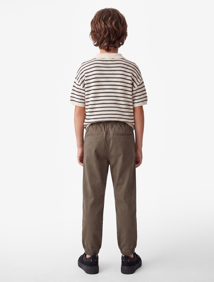 Erkek Çocuk Beli Bağcıklı Cep Detaylı Pamuklu Gabardin Jogger Pantolon