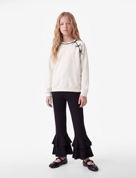 Fiyonk Detaylı Uzun Kollu Bisiklet Yaka Şardonlu Sweatshirt