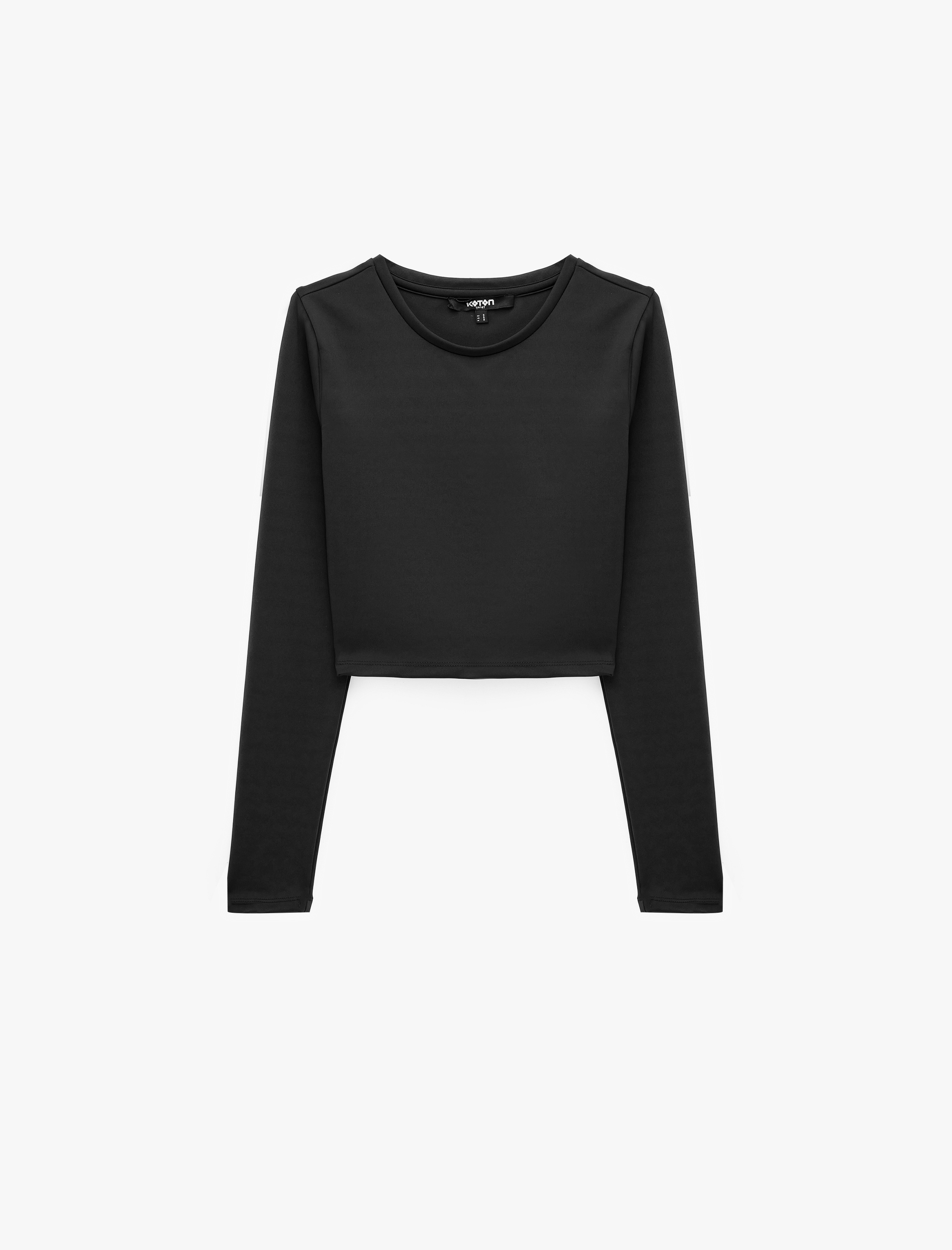   Slim Fit Bisiklet Yaka Uzun Kollu Crop Spor Tişört