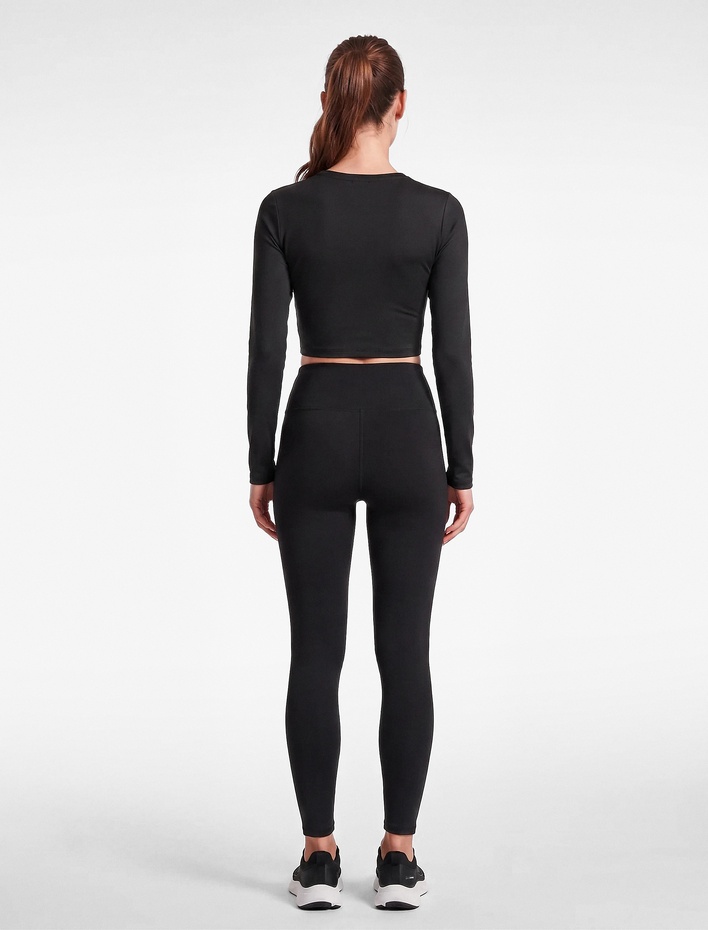  Slim Fit Bisiklet Yaka Uzun Kollu Crop Spor Tişört