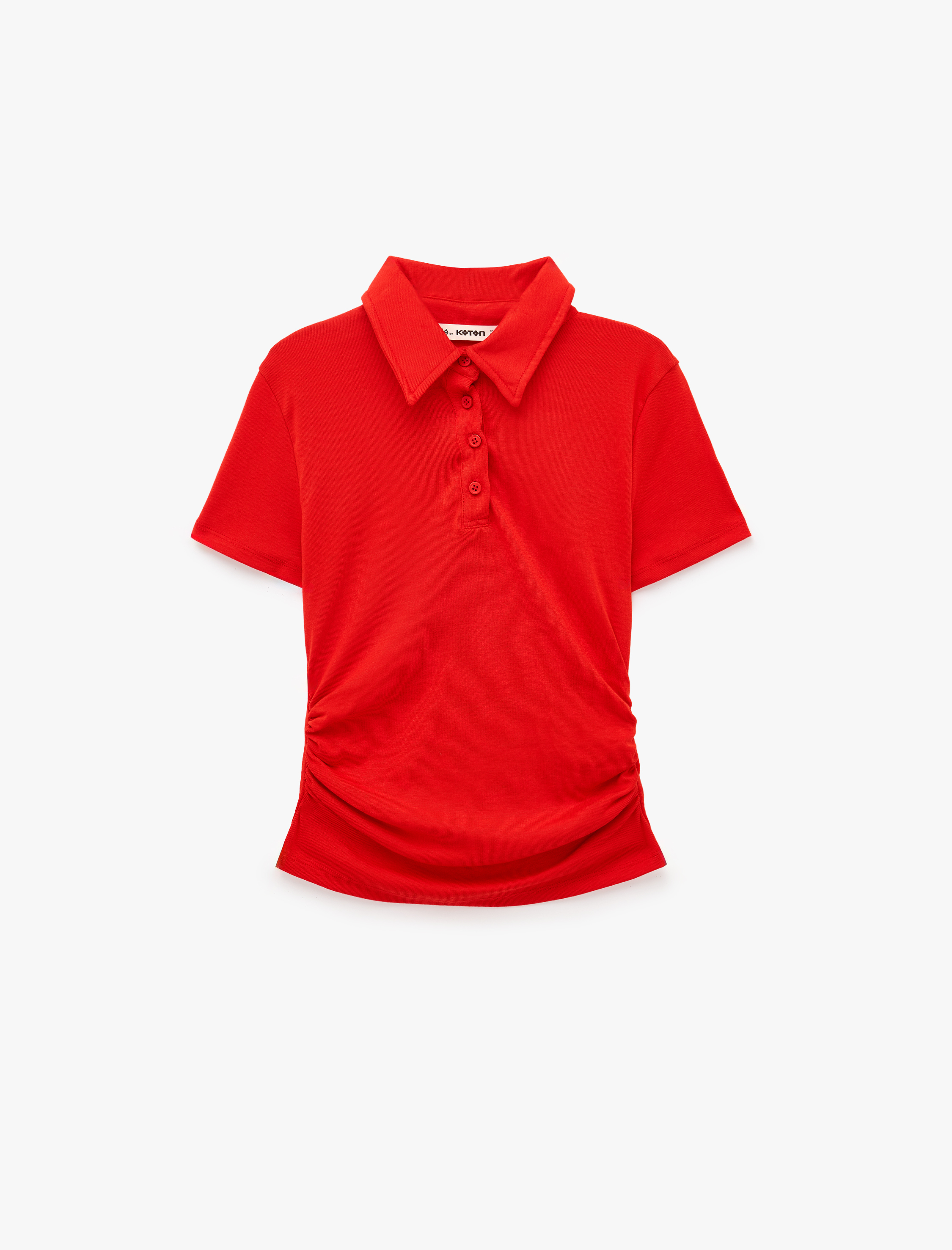   Modal Kumaş Düğmeli Kısa Kollu Drapeli Polo Yaka Tişört