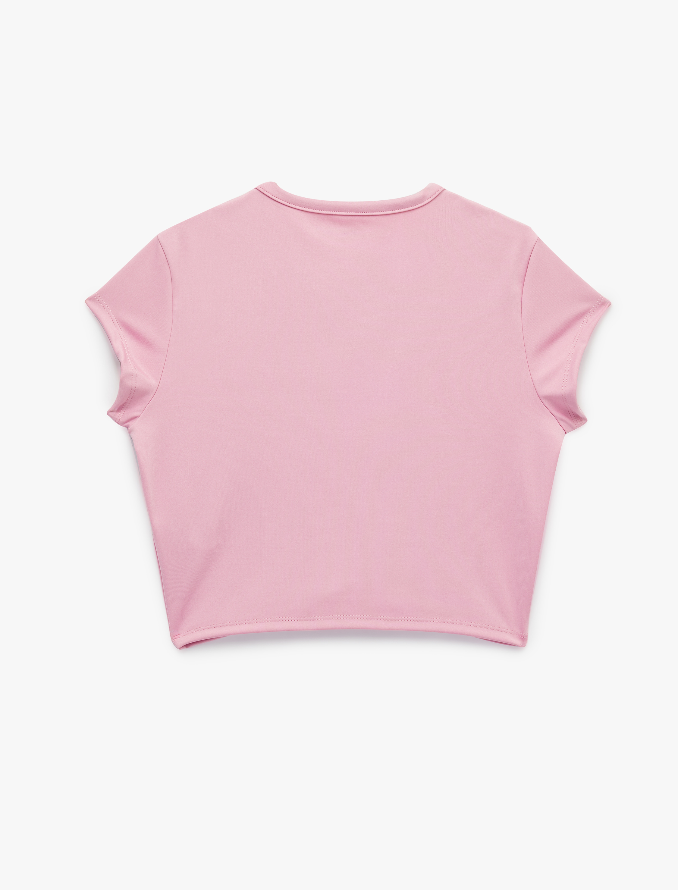   Slim Fit Bisiklet Yaka Kısa Kollu Baskılı Crop Spor Tişört