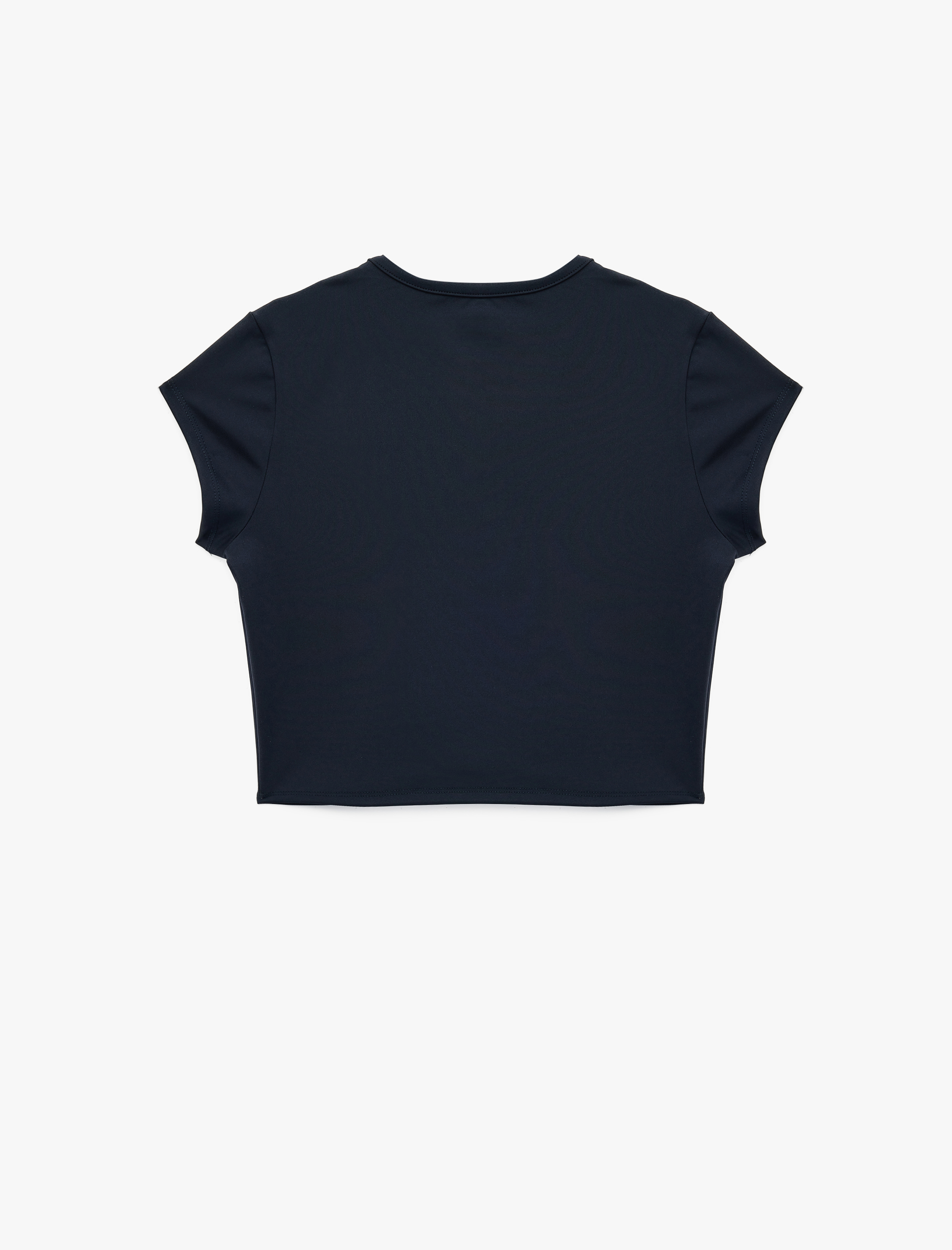   Slim Fit Bisiklet Yaka Kısa Kollu Baskılı Crop Spor Tişört