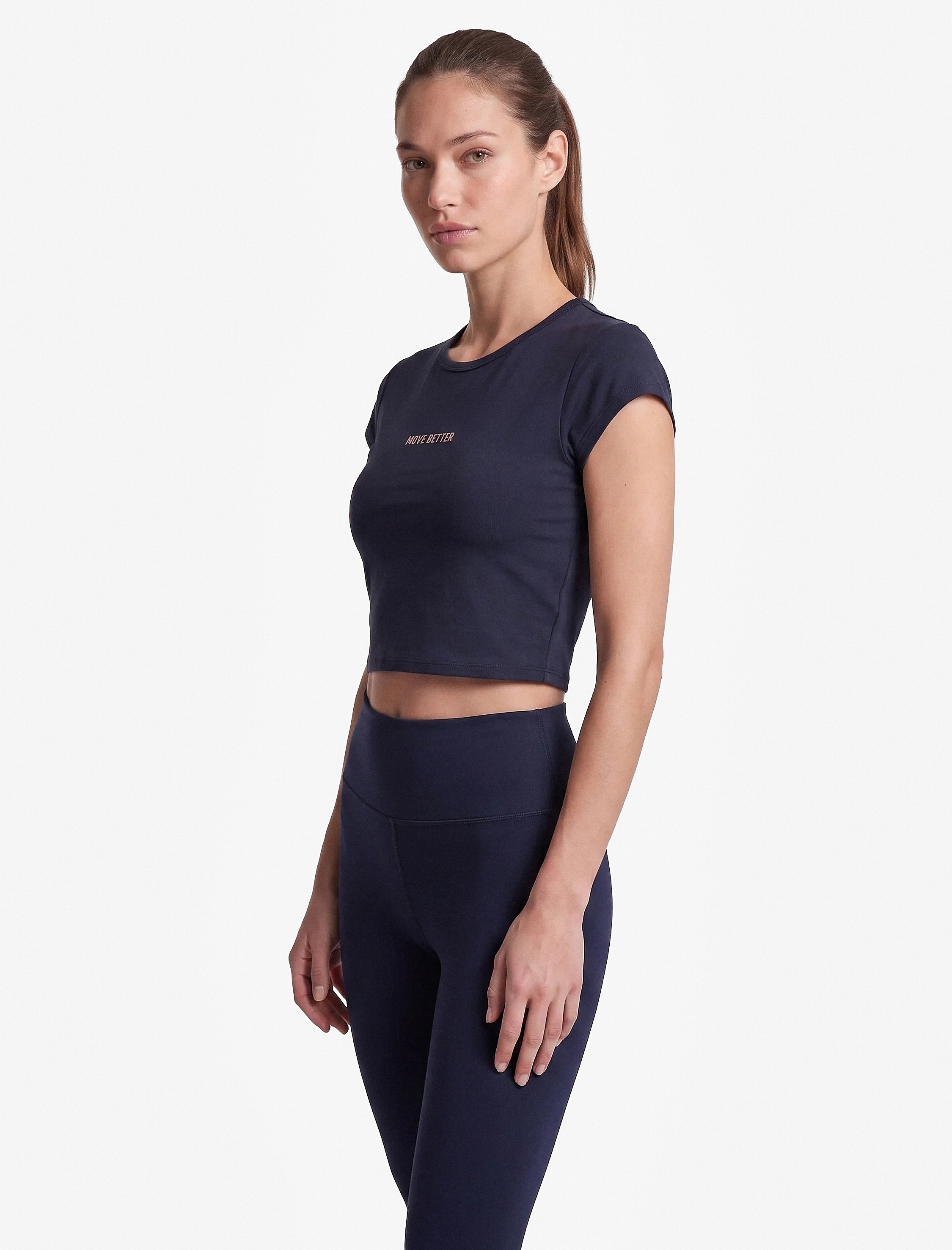   Slim Fit Bisiklet Yaka Kısa Kollu Baskılı Crop Spor Tişört