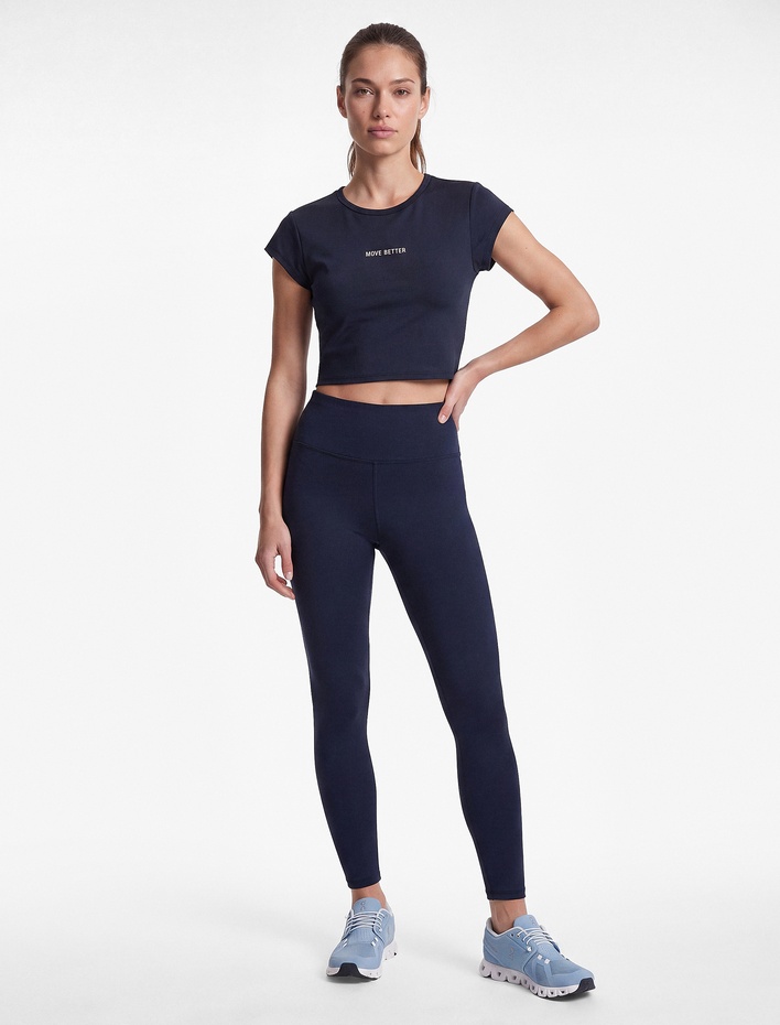  Slim Fit Bisiklet Yaka Kısa Kollu Baskılı Crop Spor Tişört