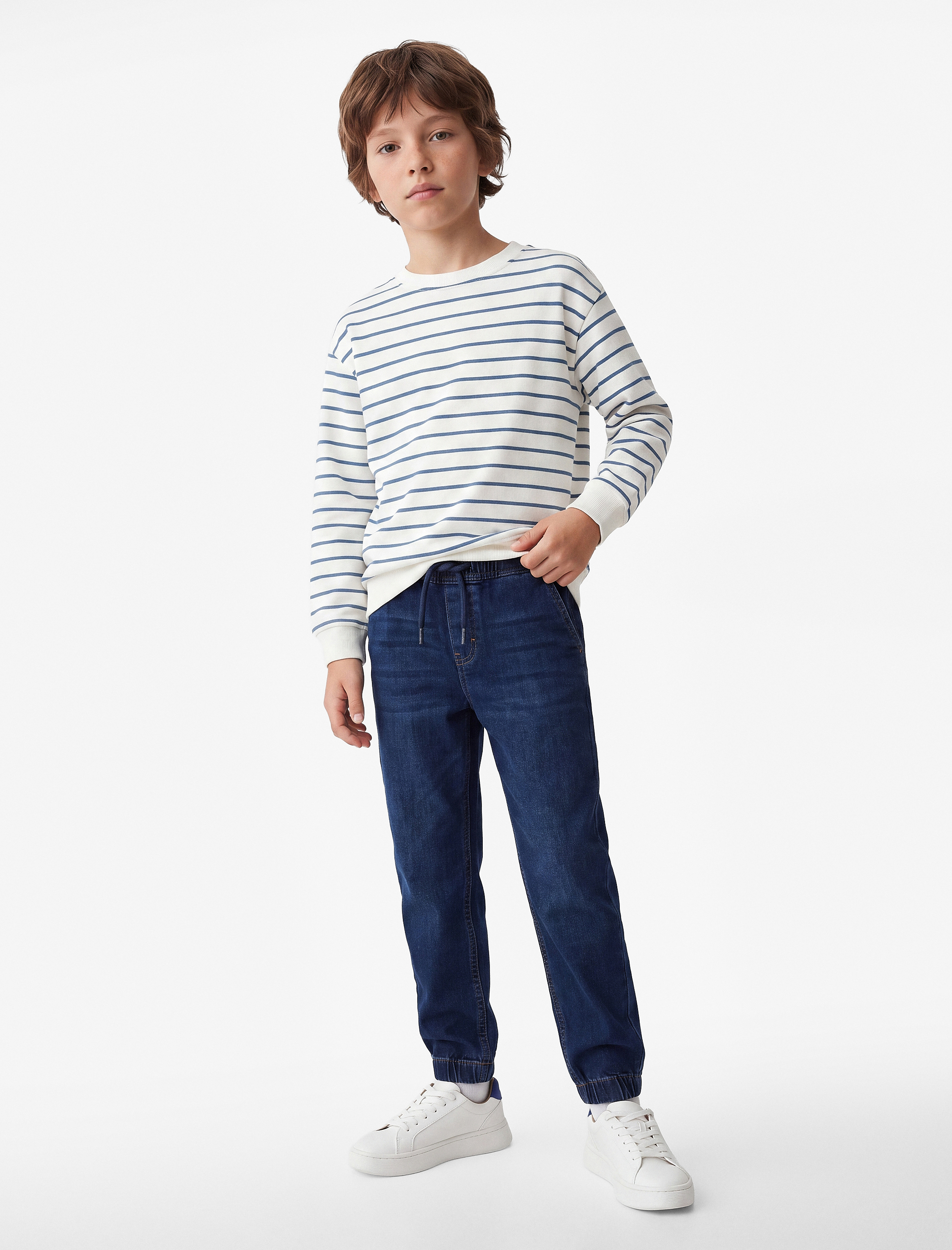 Erkek Çocuk Uzun Kollu Bisiklet Yaka Şardonlu Çizgili Sweatshirt