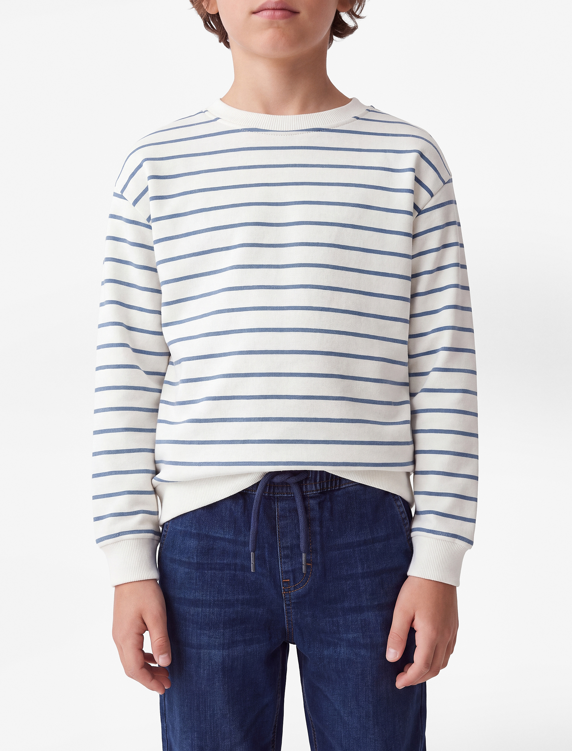  Erkek Çocuk Uzun Kollu Bisiklet Yaka Şardonlu Çizgili Sweatshirt