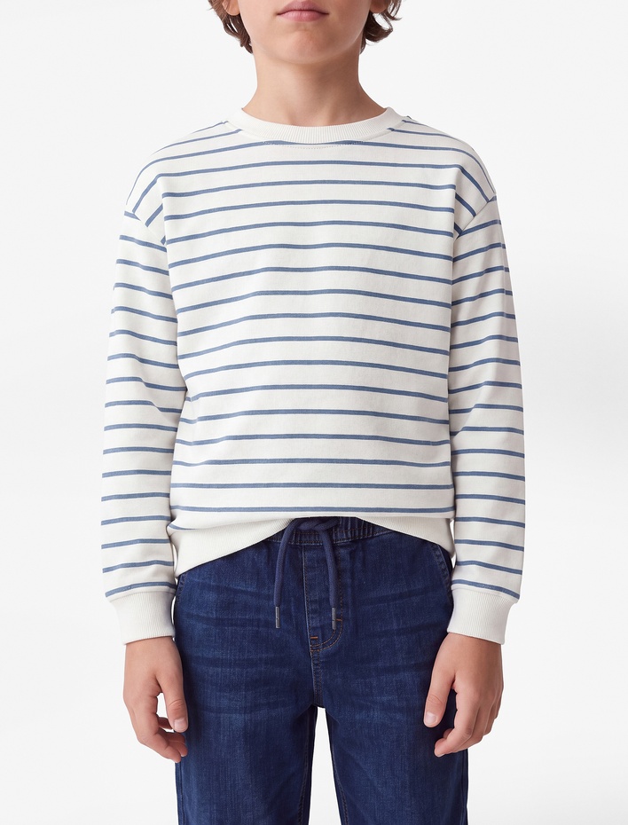 Erkek Çocuk Uzun Kollu Bisiklet Yaka Şardonlu Çizgili Sweatshirt