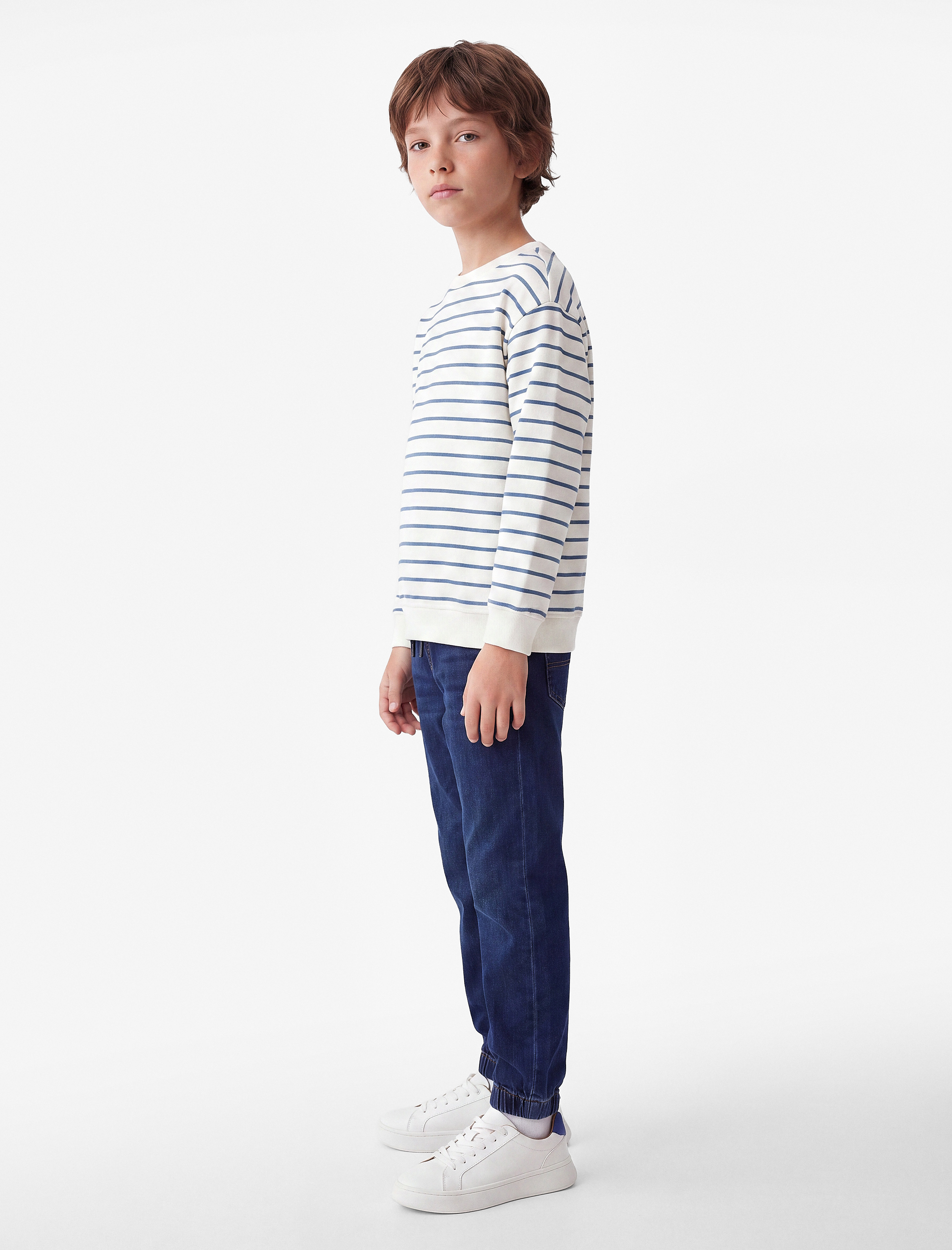  Erkek Çocuk Uzun Kollu Bisiklet Yaka Şardonlu Çizgili Sweatshirt