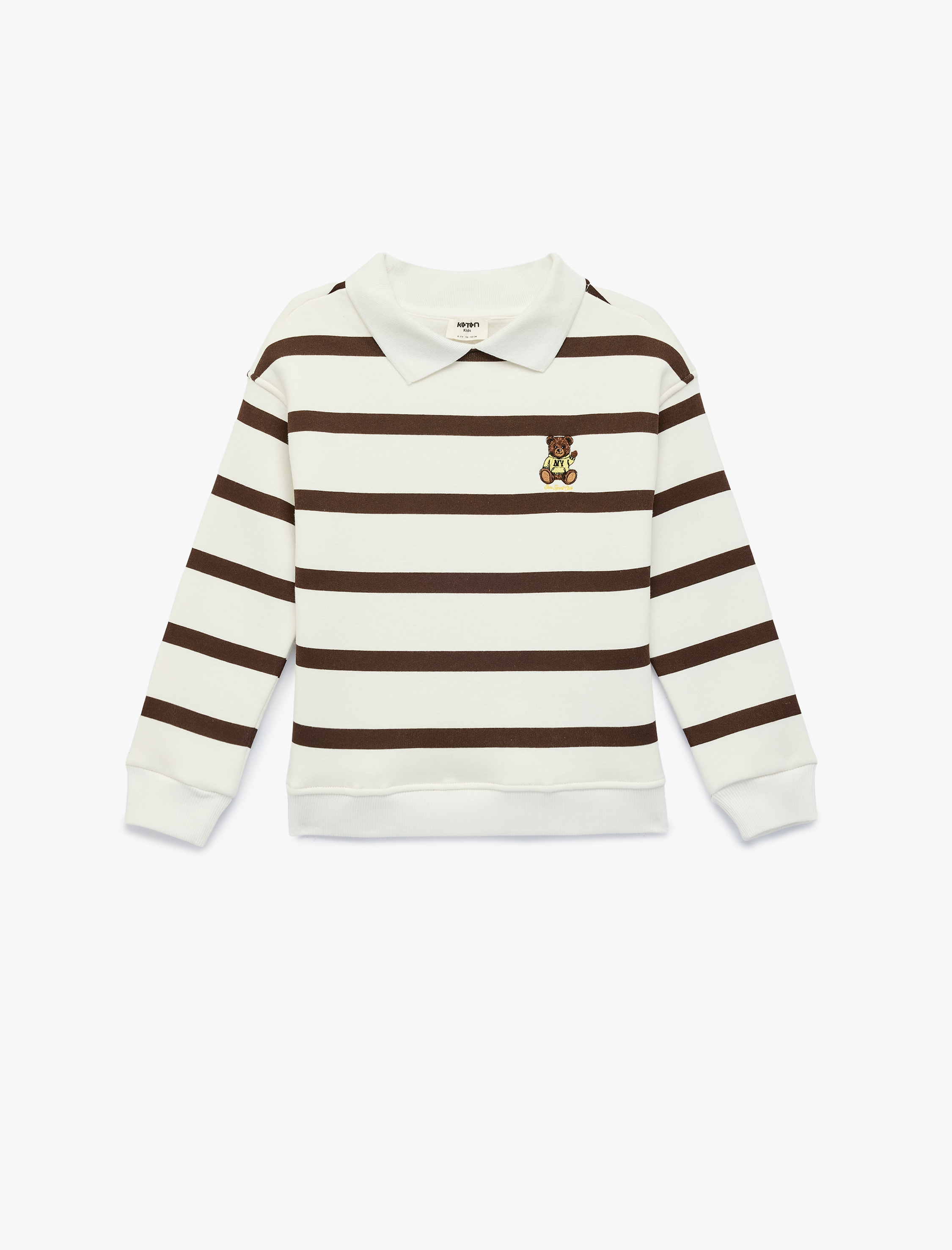  Kız Çocuk Uzun Kollu Nakış Detaylı Oversize Çizgili Polo Yaka Sweatshirt