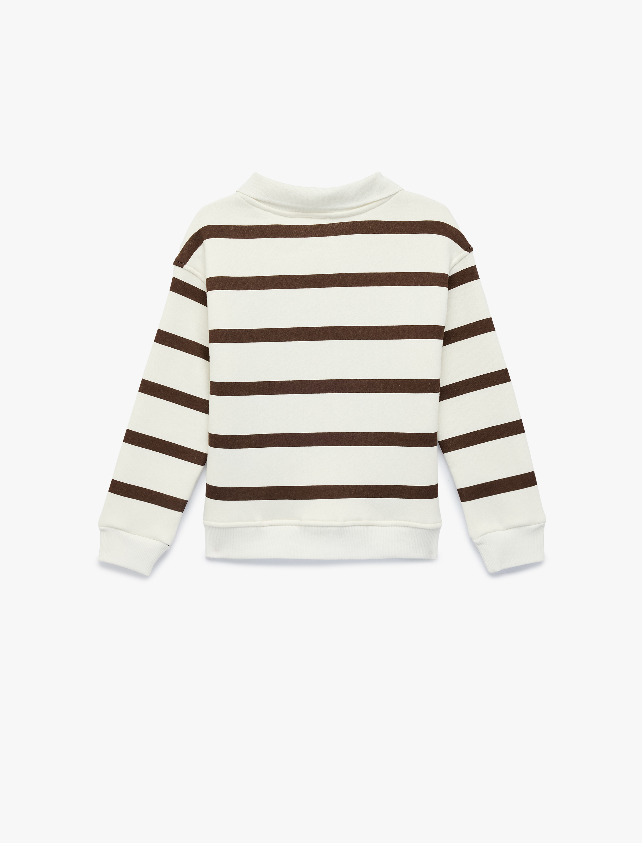  Kız Çocuk Uzun Kollu Nakış Detaylı Oversize Çizgili Polo Yaka Sweatshirt