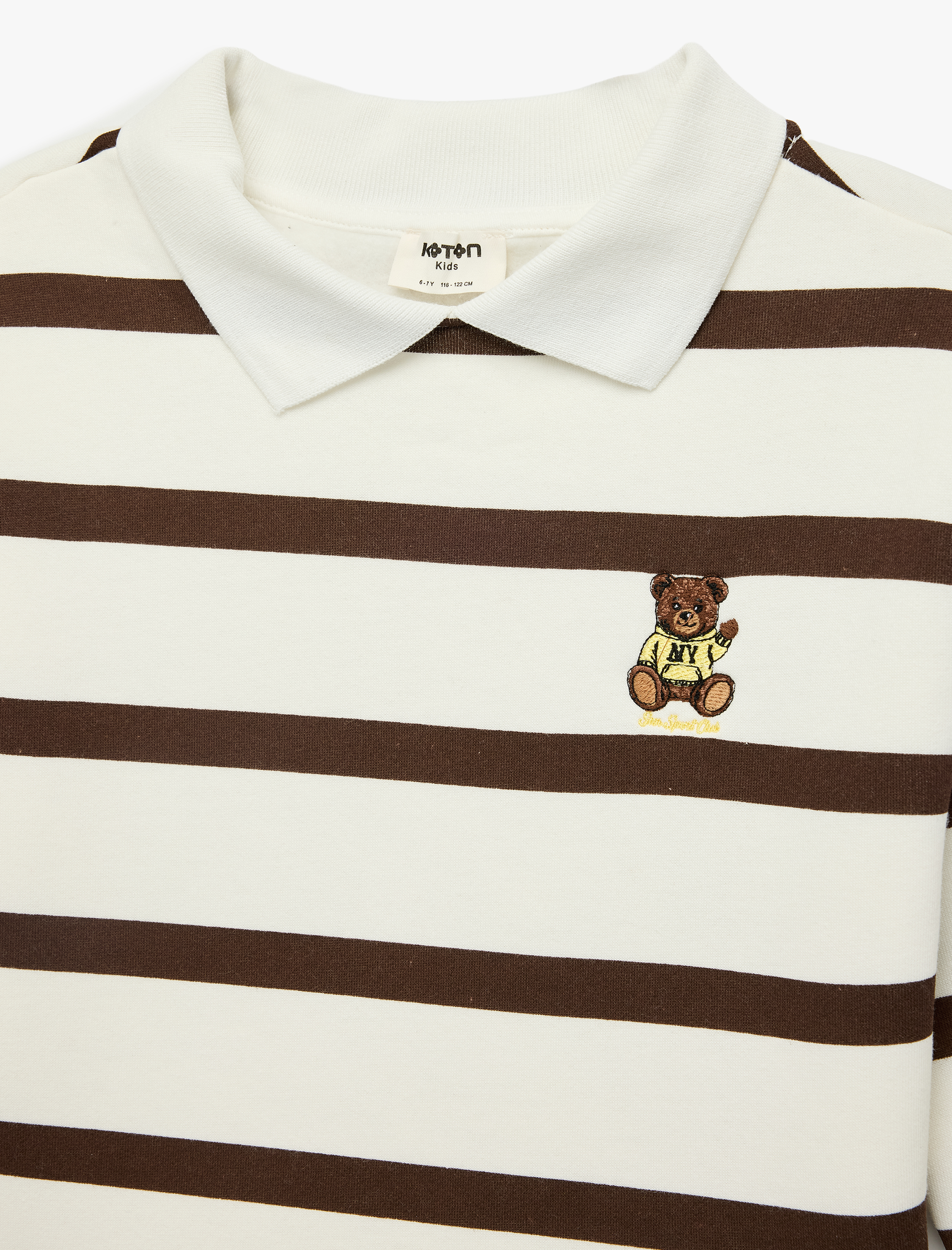  Kız Çocuk Uzun Kollu Nakış Detaylı Oversize Çizgili Polo Yaka Sweatshirt
