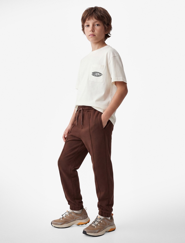 Erkek Çocuk Pamuklu Beli Lastikli Şardonlu Jogger Basic Eşofman Altı