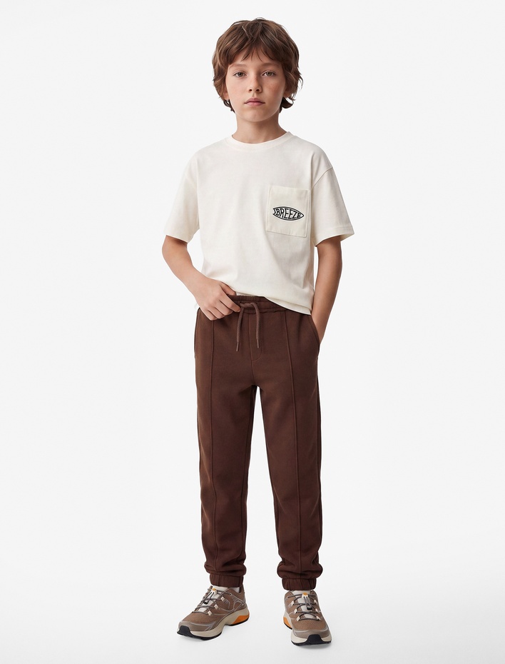 Erkek Çocuk Pamuklu Beli Lastikli Şardonlu Jogger Basic Eşofman Altı