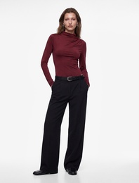 Slim Fit Uzun Kollu Drape Detaylı Hafif Dik Yaka Bodysuit