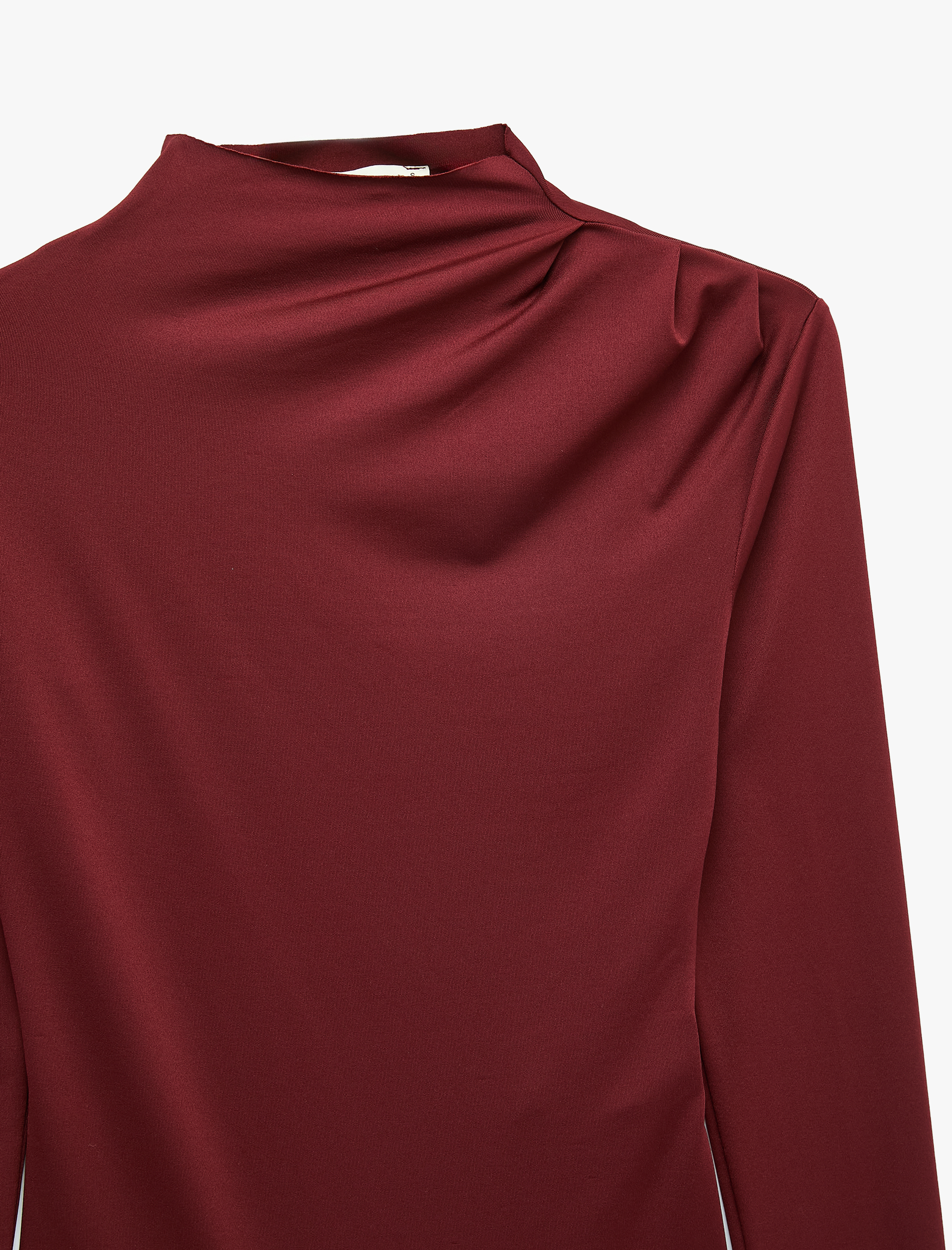   Slim Fit Uzun Kollu Drape Detaylı Hafif Dik Yaka Bodysuit