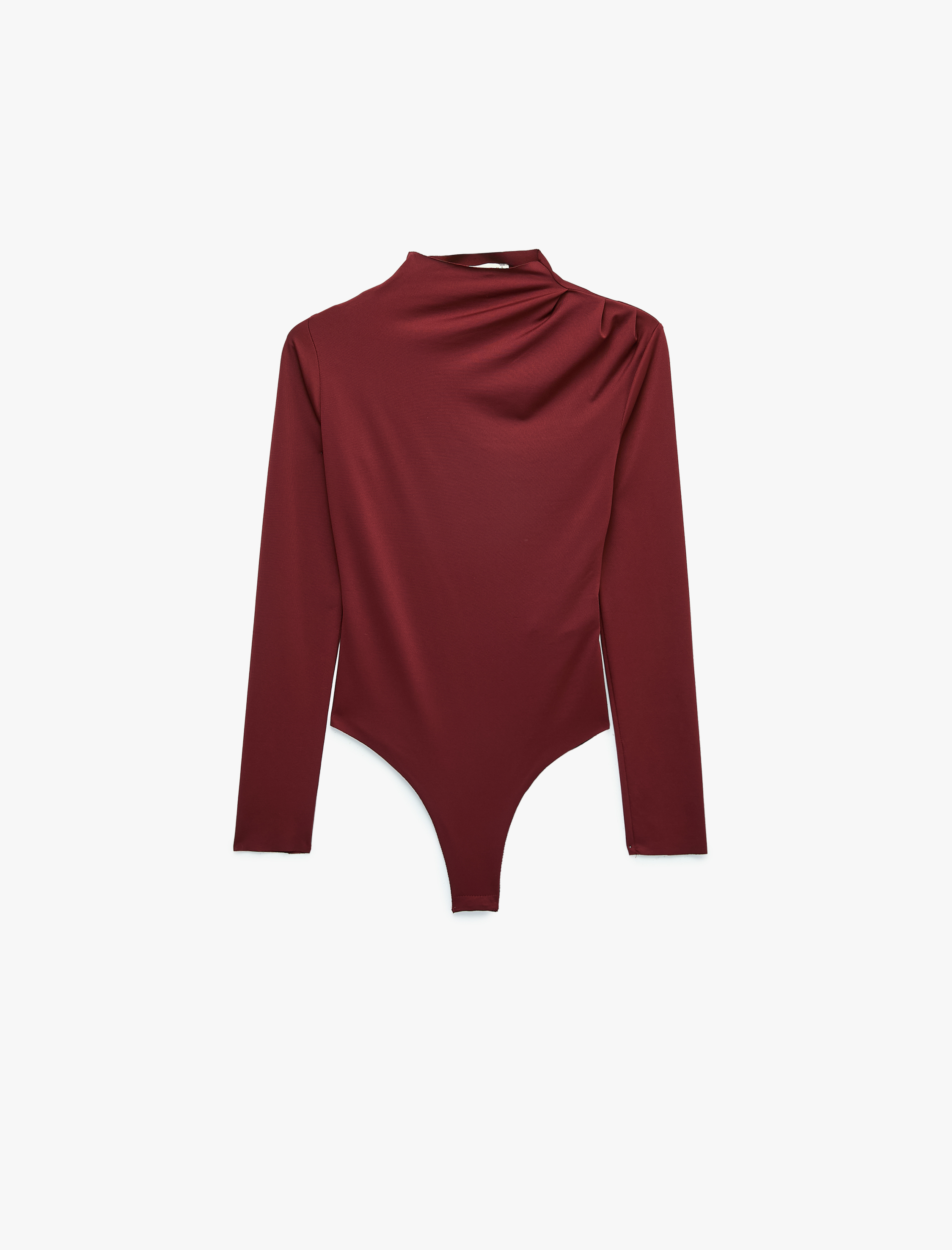   Slim Fit Uzun Kollu Drape Detaylı Hafif Dik Yaka Bodysuit