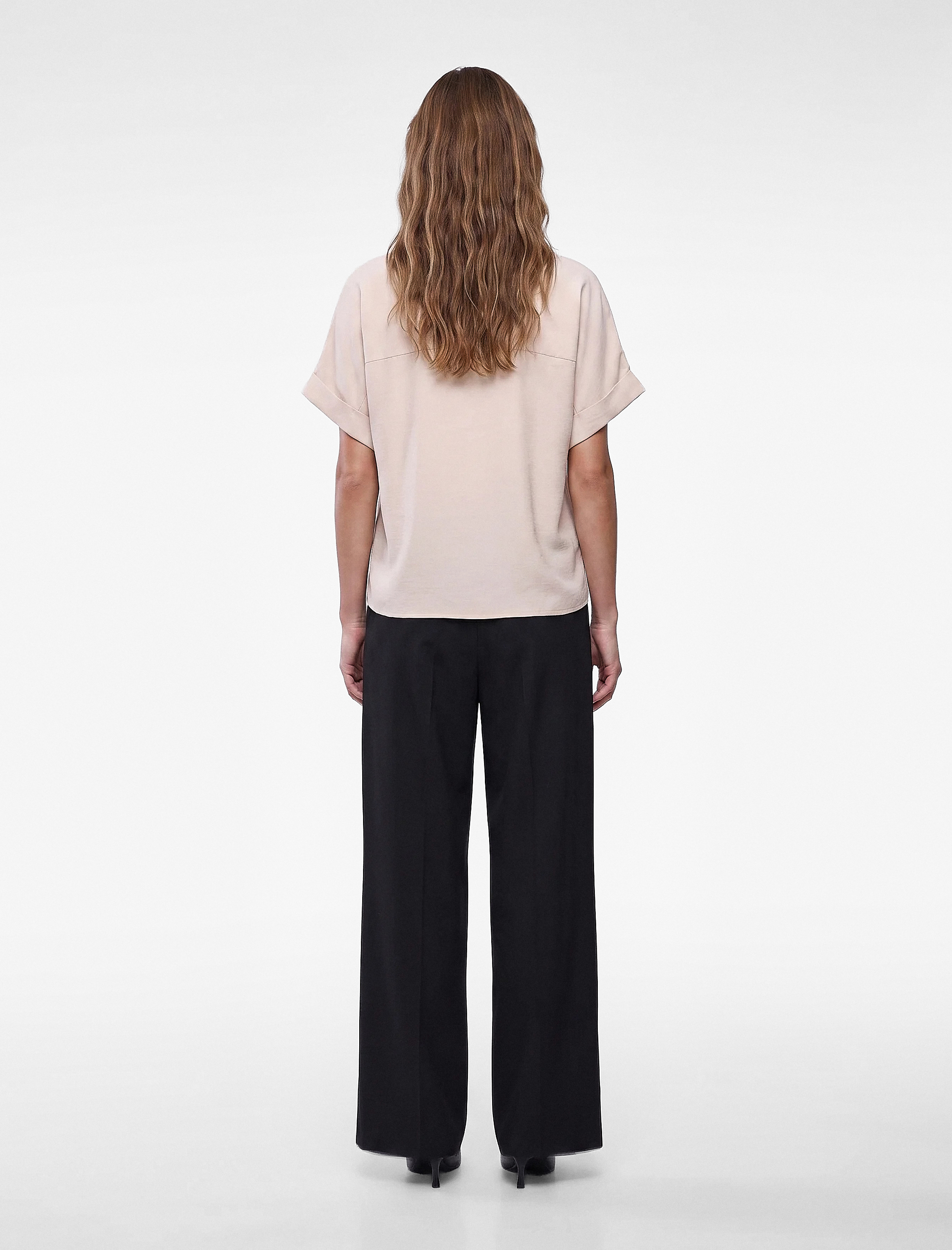   Modal Kumaş Katlama Detaylı Kısa Kollu Oversize Gömlek