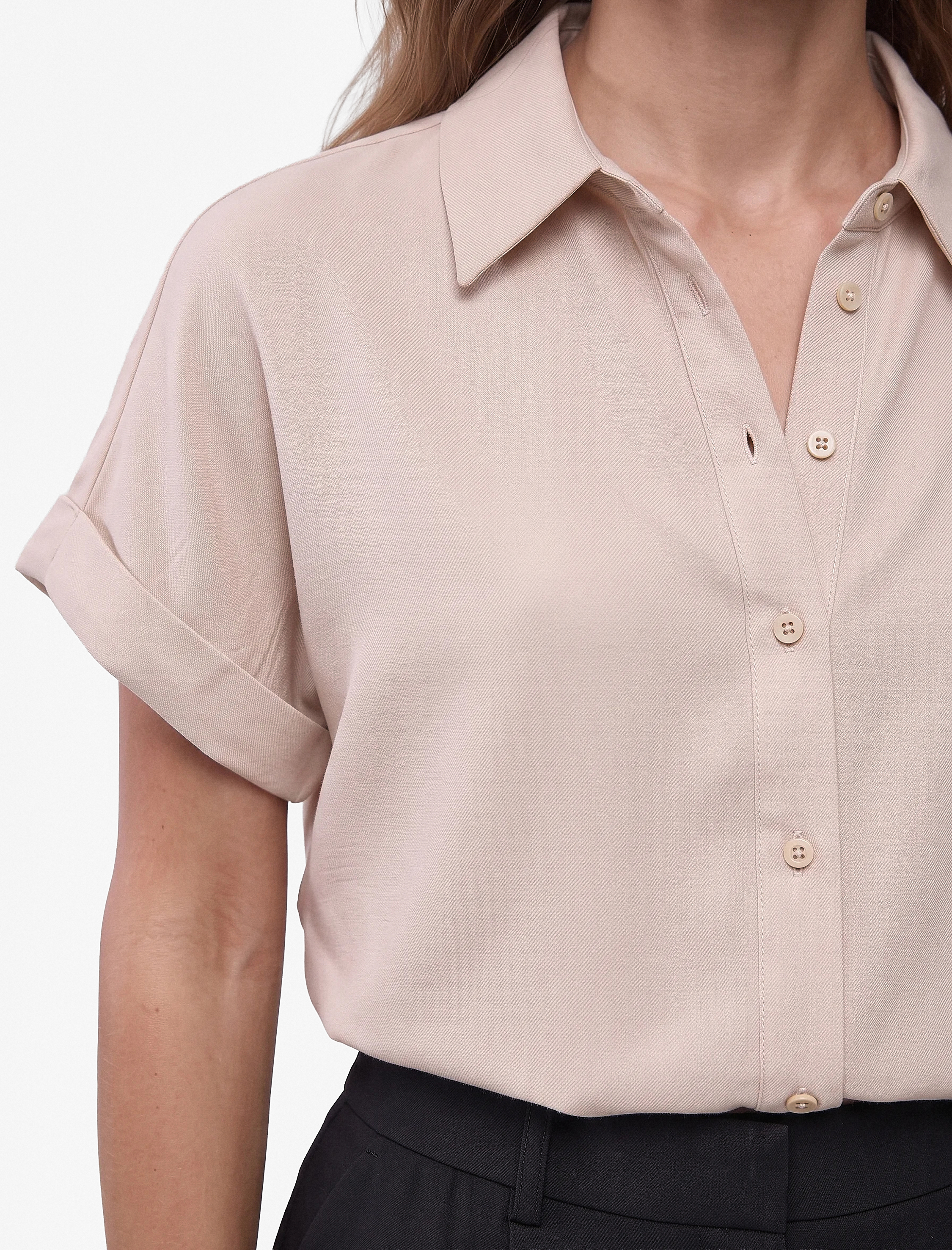   Modal Kumaş Katlama Detaylı Kısa Kollu Oversize Gömlek