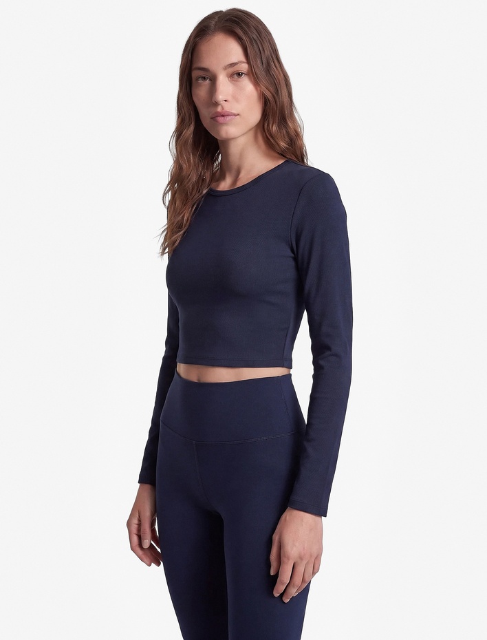  Slim Fit Bisiklet Yaka Uzun Kollu Crop Spor Tişört