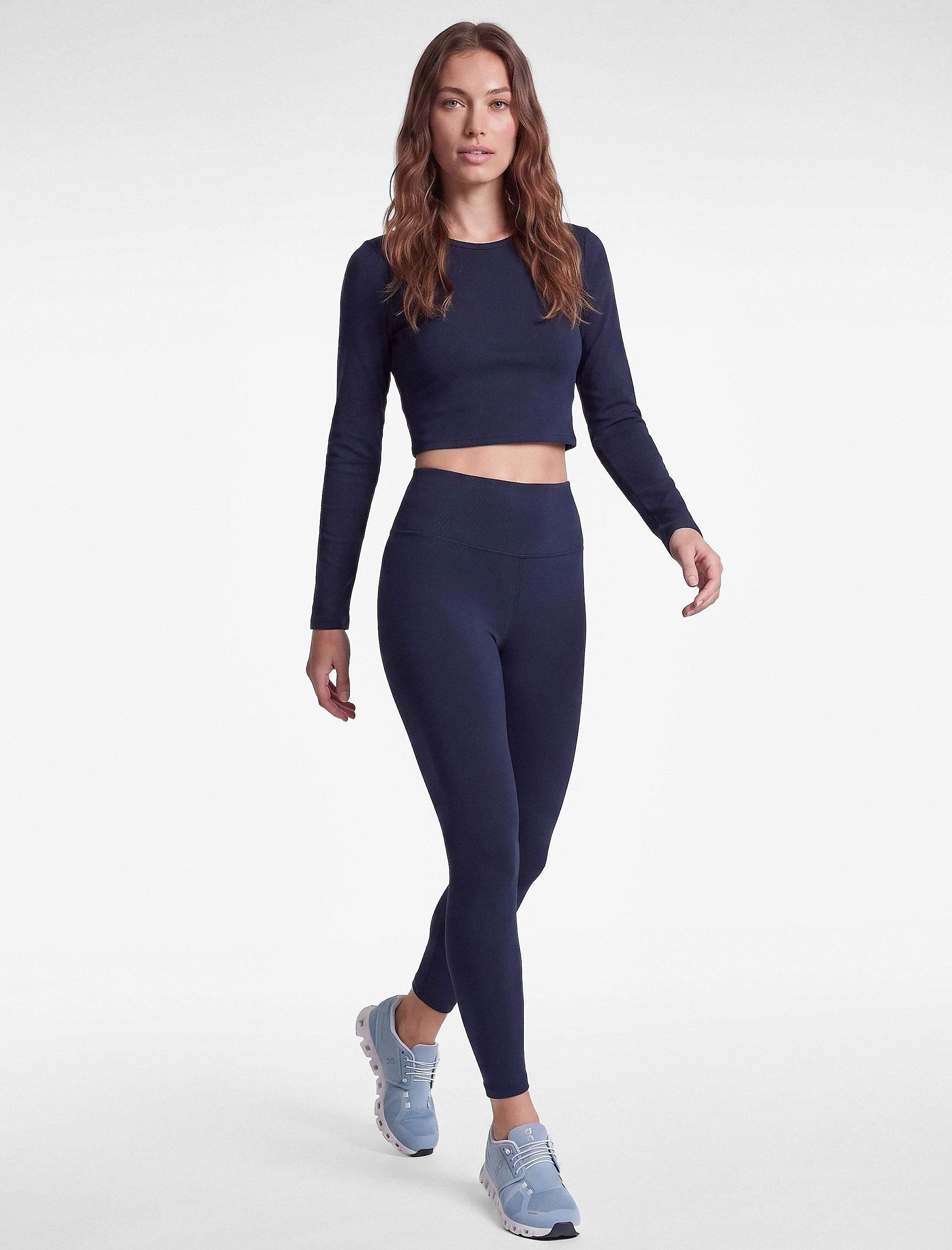   Pamuklu Bisiklet Yaka Uzun Kollu Crop Spor Tişört