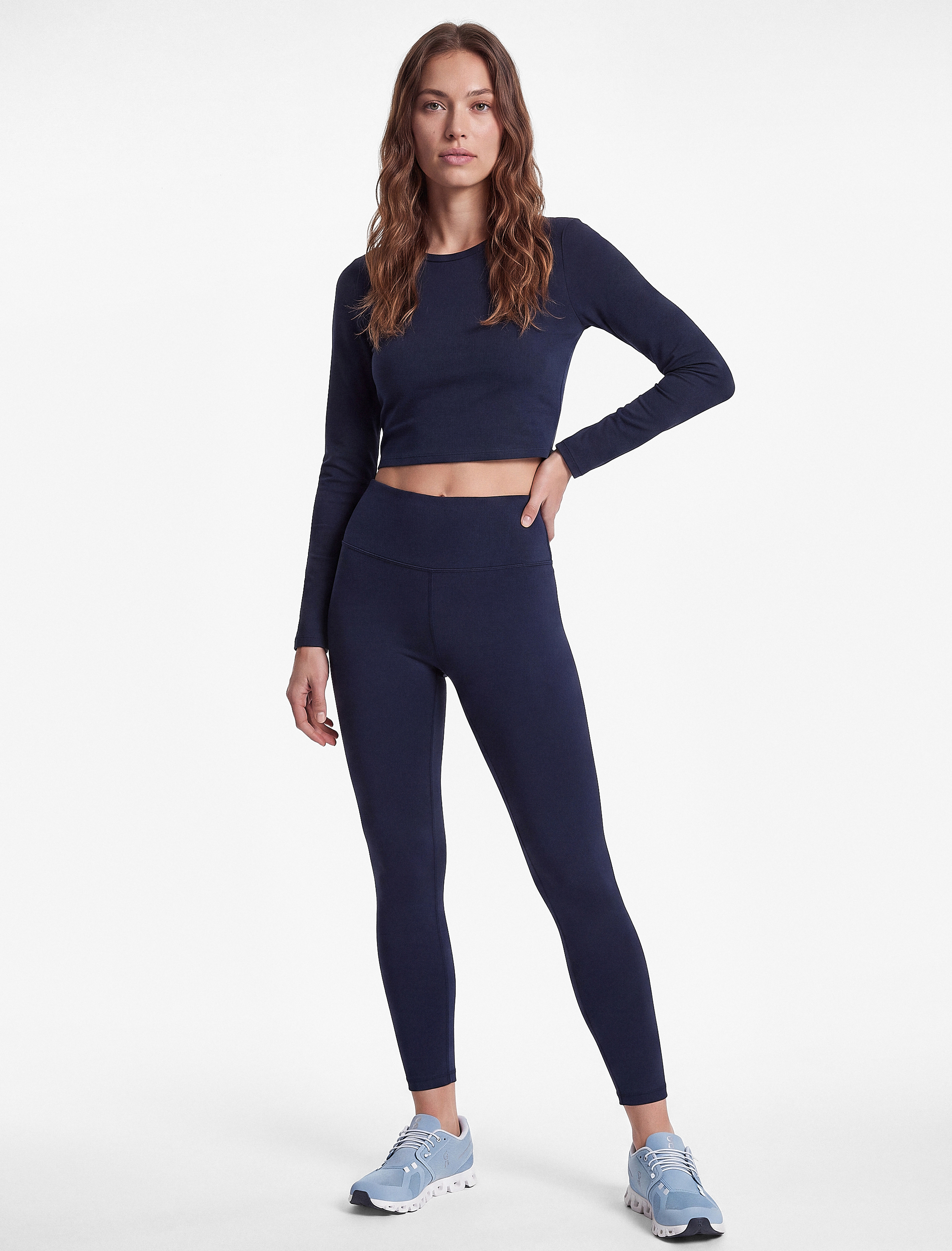   Pamuklu Bisiklet Yaka Uzun Kollu Crop Spor Tişört