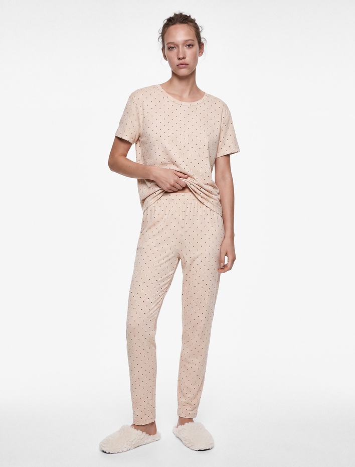  Beli Bağcıklı Puantiyeli Rahat Kalıp Pijama Altı