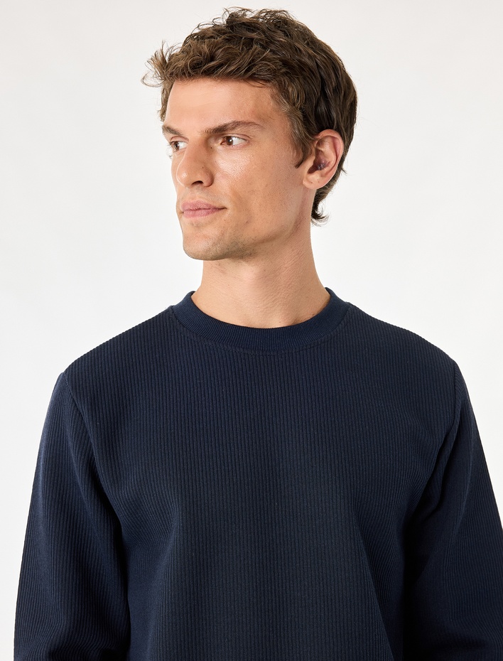 Bisiklet Yaka Uzun Kollu Fitilli Basic Sweatshirt