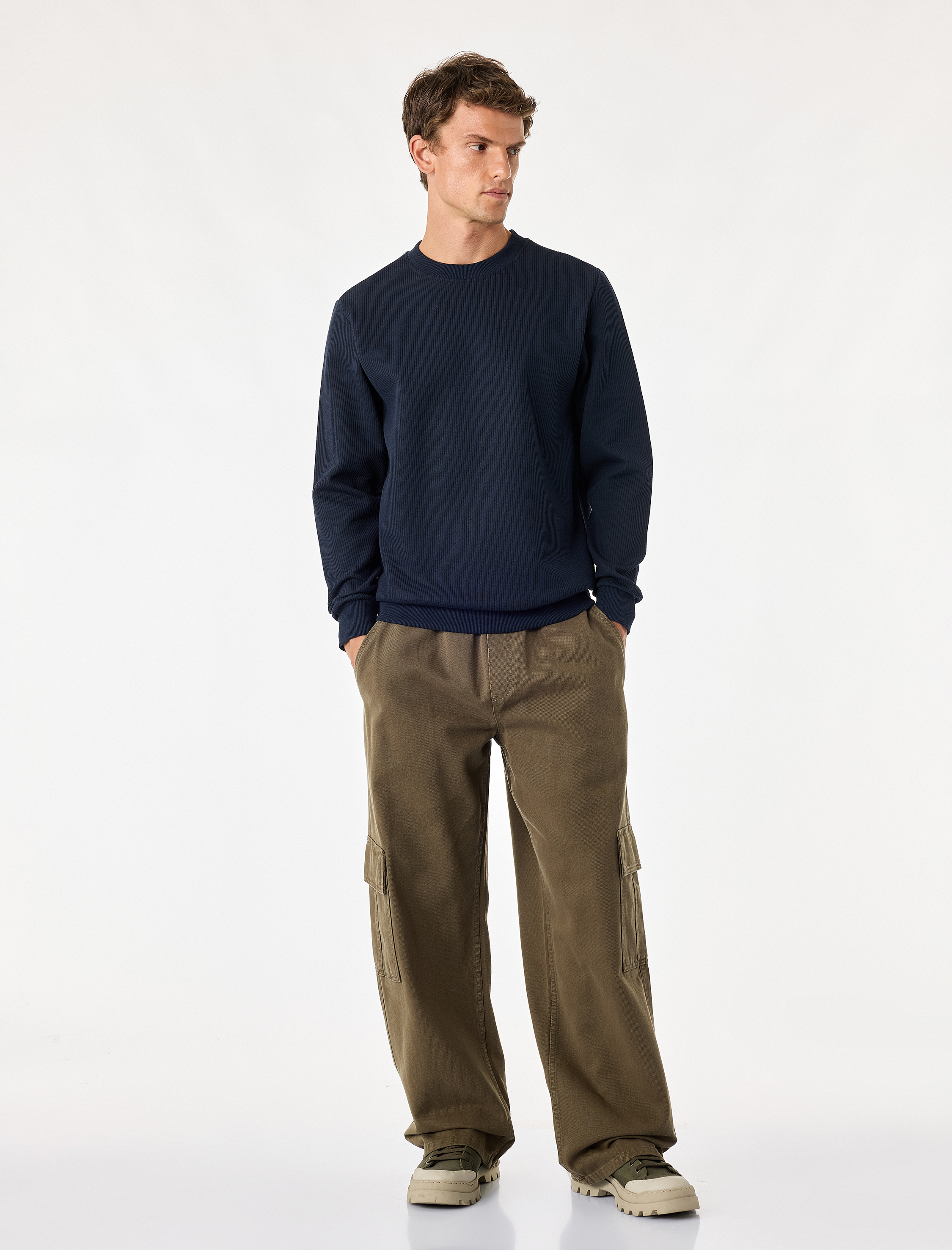   Bisiklet Yaka Uzun Kollu Fitilli Basic Sweatshirt