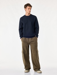 Bisiklet Yaka Uzun Kollu Fitilli Basic Sweatshirt