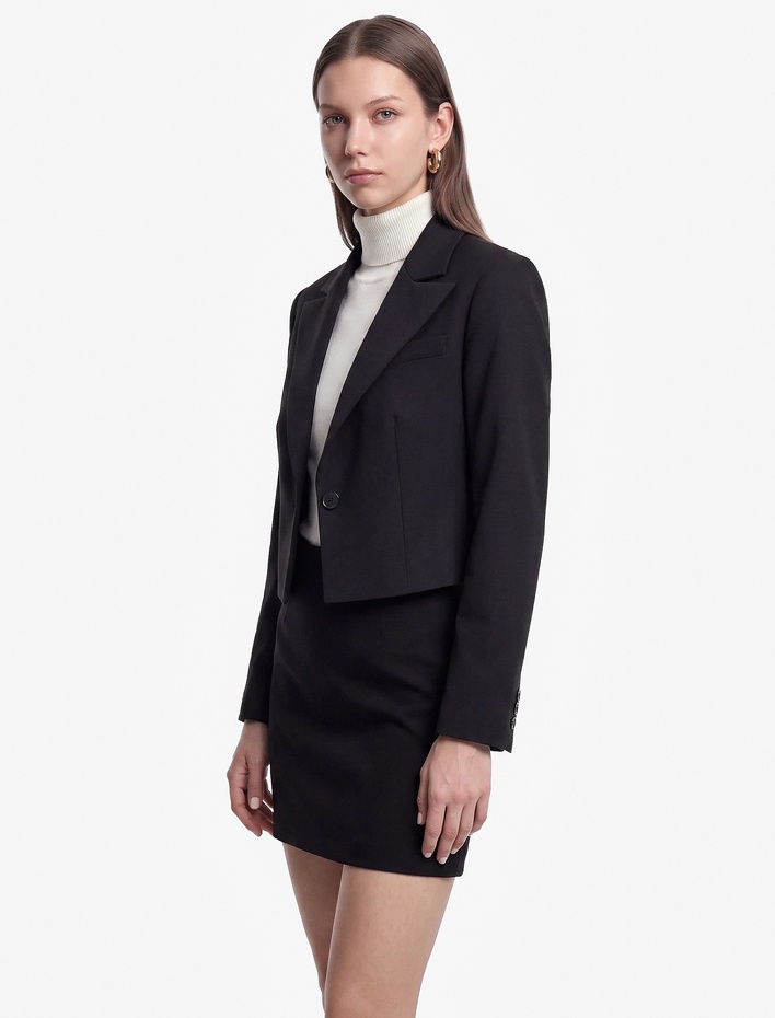  Cepli Düğmeli Uzun Kollu Crop Blazer Ceket