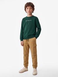 Pamuklu Uzun Kollu Bisiklet Yaka Baskılı Sweatshirt