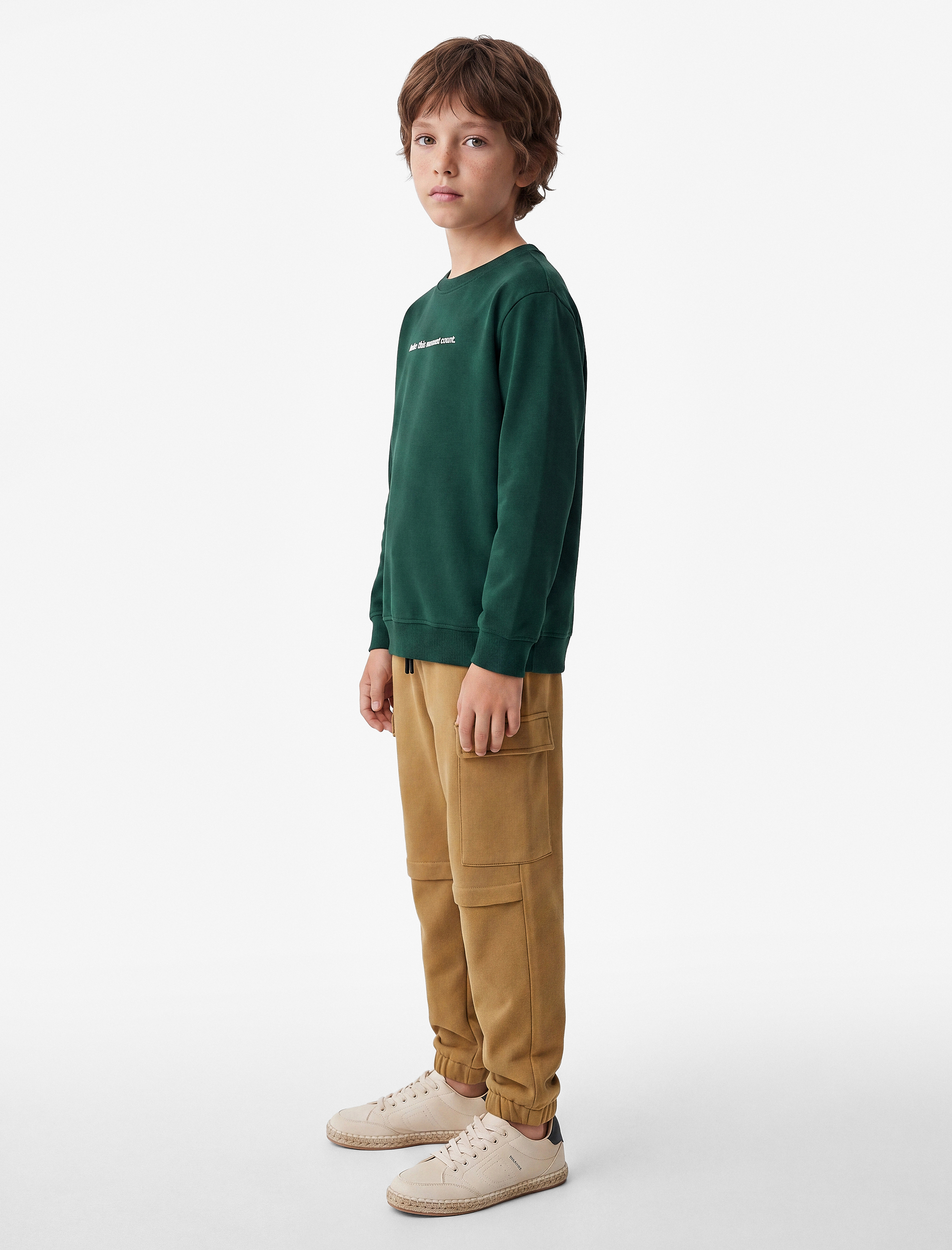  Erkek Çocuk Pamuklu Uzun Kollu Bisiklet Yaka Baskılı Sweatshirt