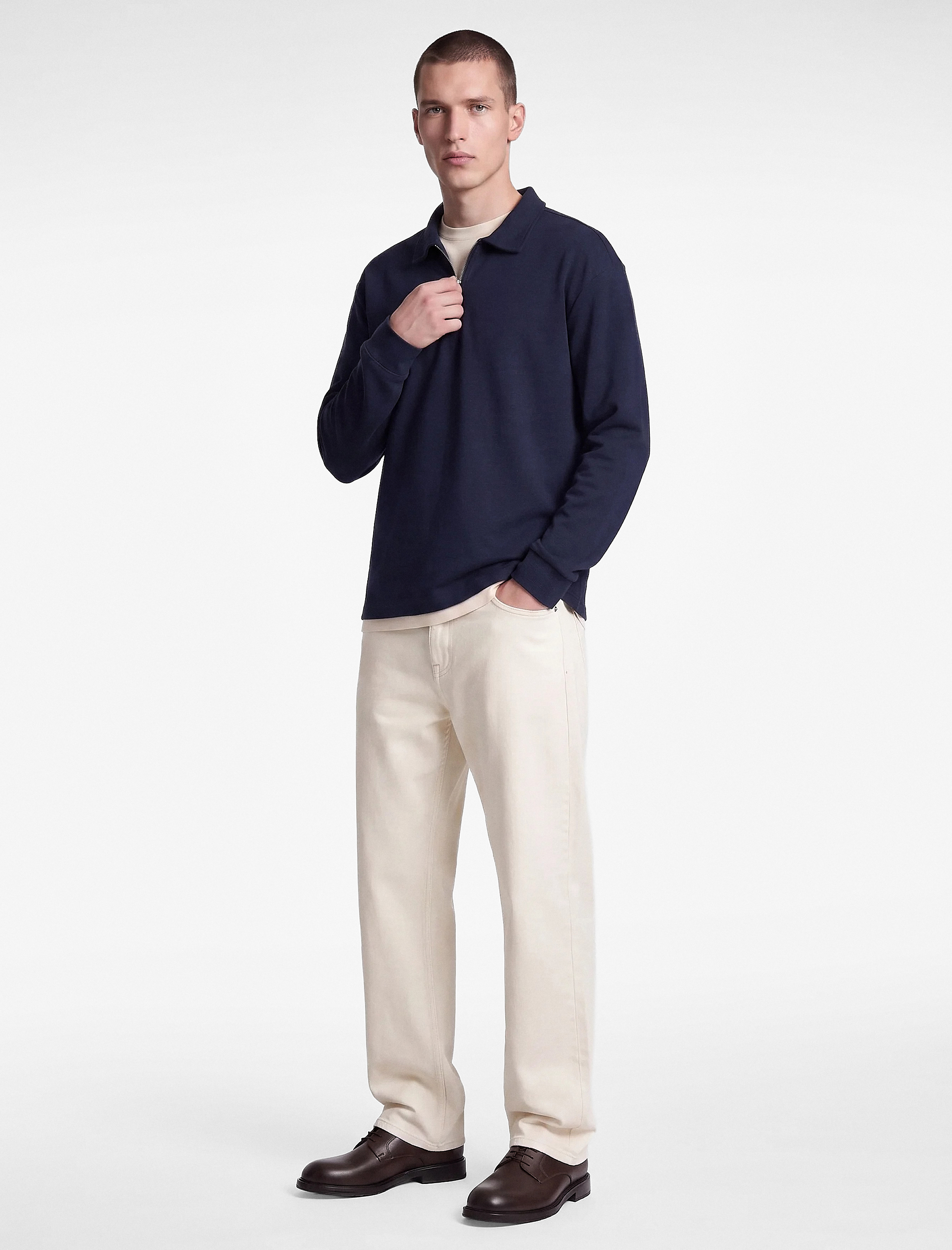   Pamuklu Uzun Kollu Yarım Fermuarlı Polo Yaka Sweatshirt