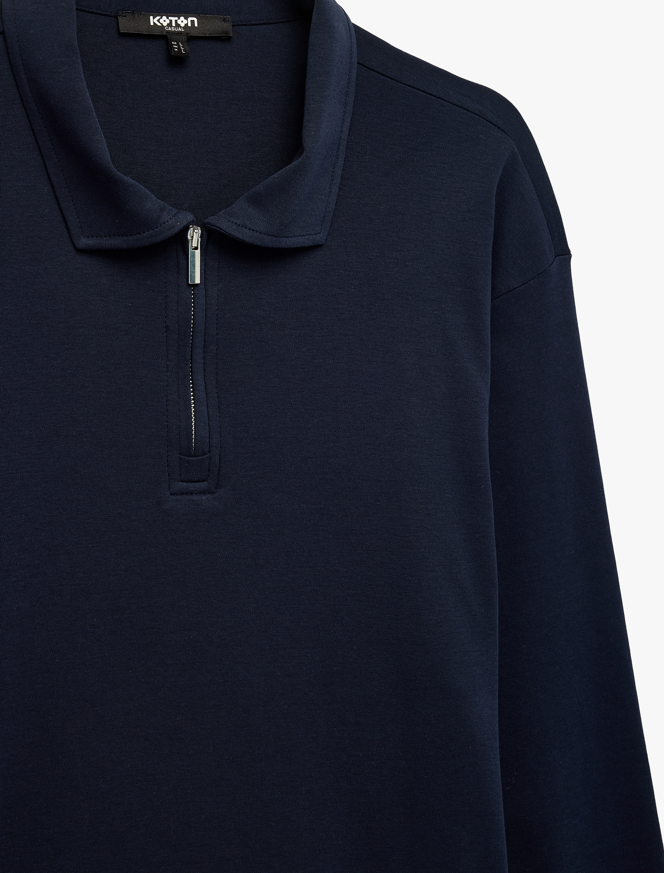   Pamuklu Uzun Kollu Yarım Fermuarlı Polo Yaka Sweatshirt