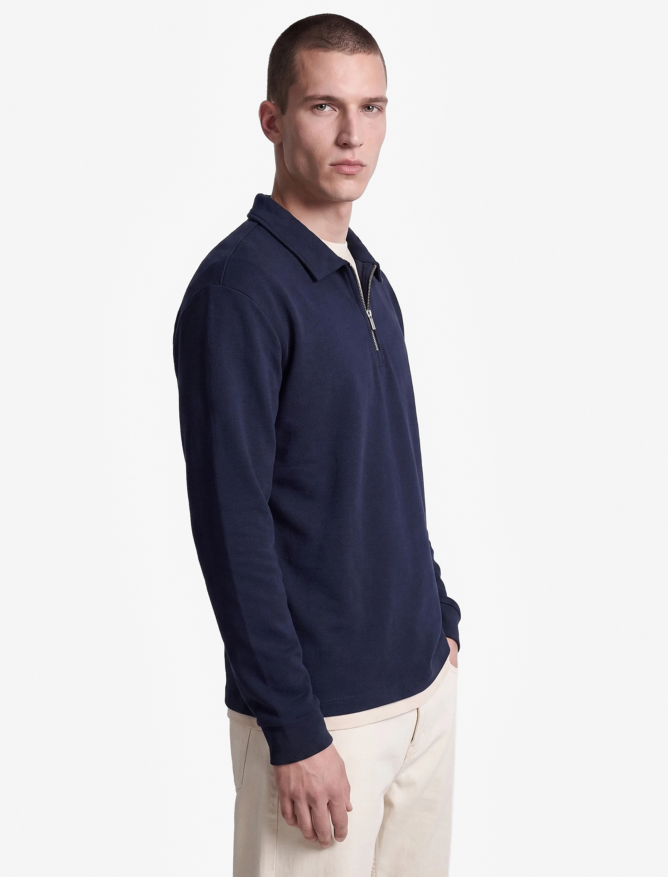  Pamuklu Uzun Kollu Yarım Fermuarlı Polo Yaka Sweatshirt