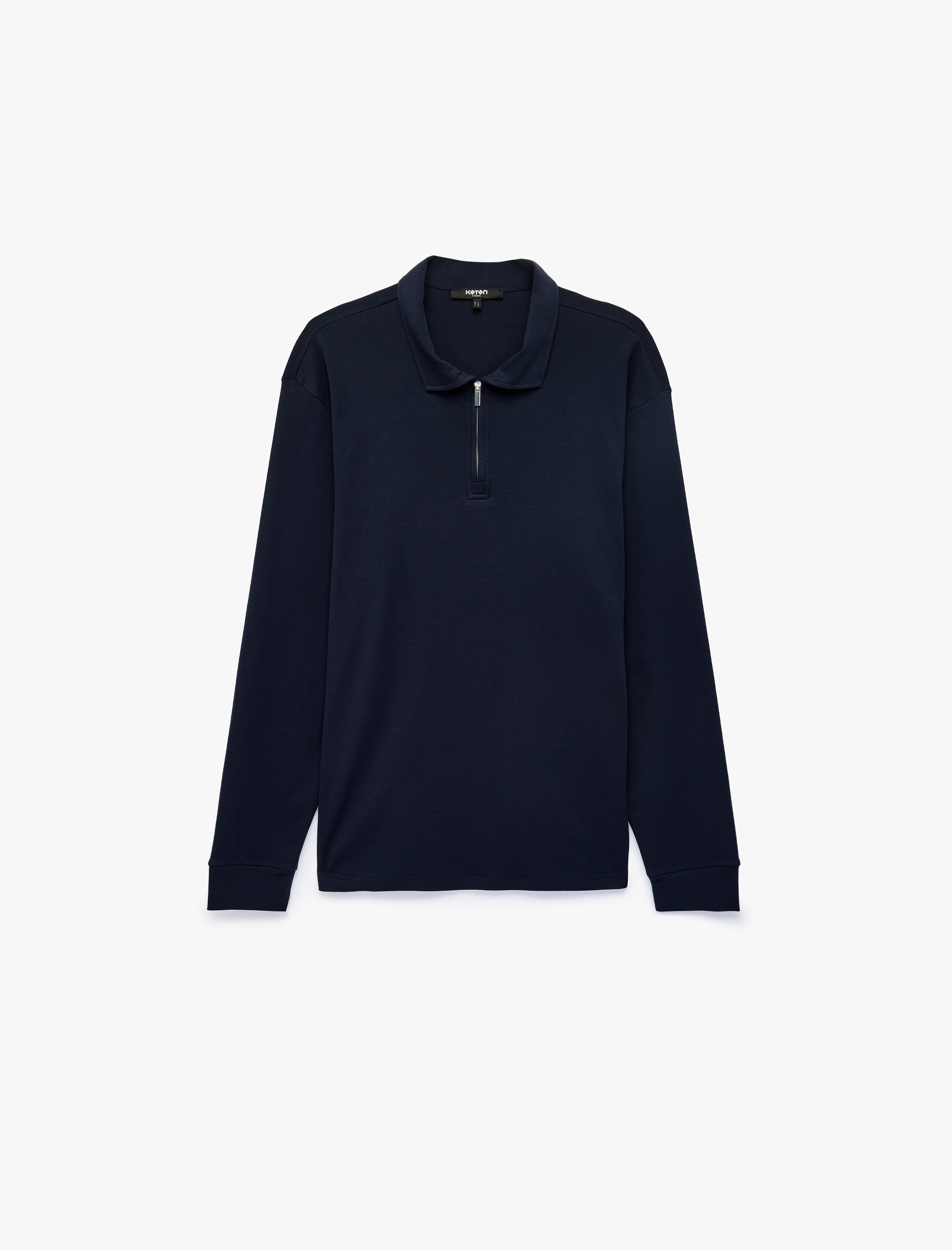   Pamuklu Uzun Kollu Yarım Fermuarlı Polo Yaka Sweatshirt