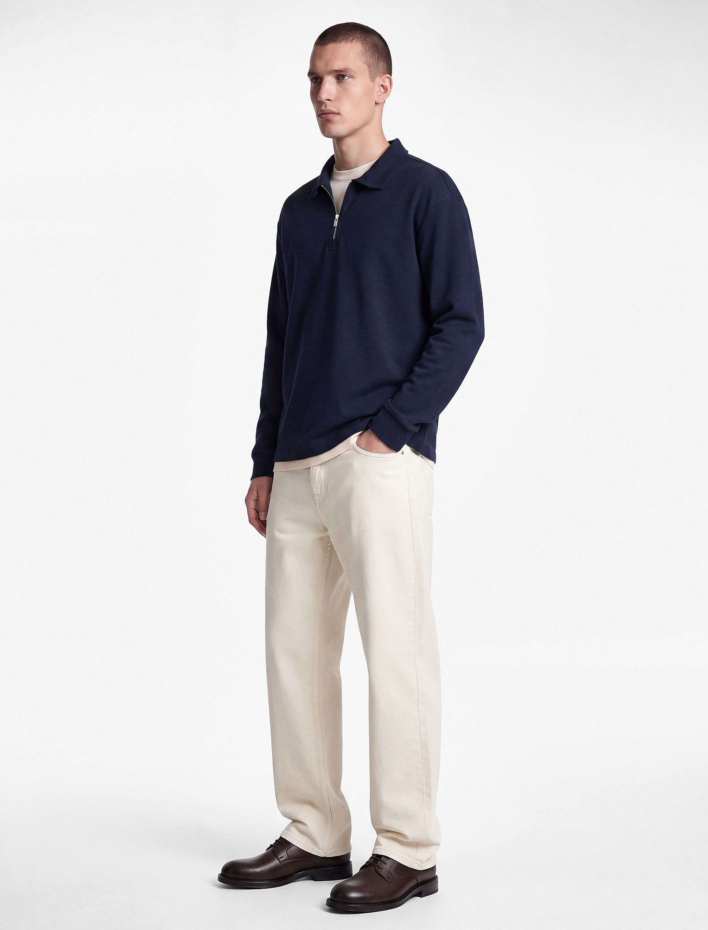   Pamuklu Uzun Kollu Yarım Fermuarlı Polo Yaka Sweatshirt