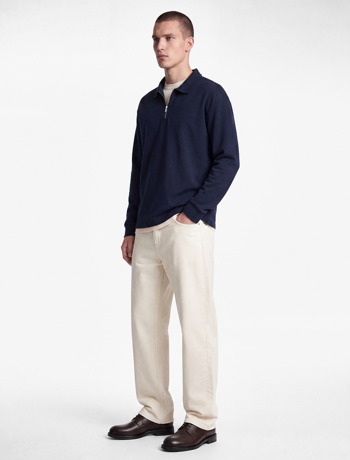  Pamuklu Uzun Kollu Yarım Fermuarlı Polo Yaka Sweatshirt