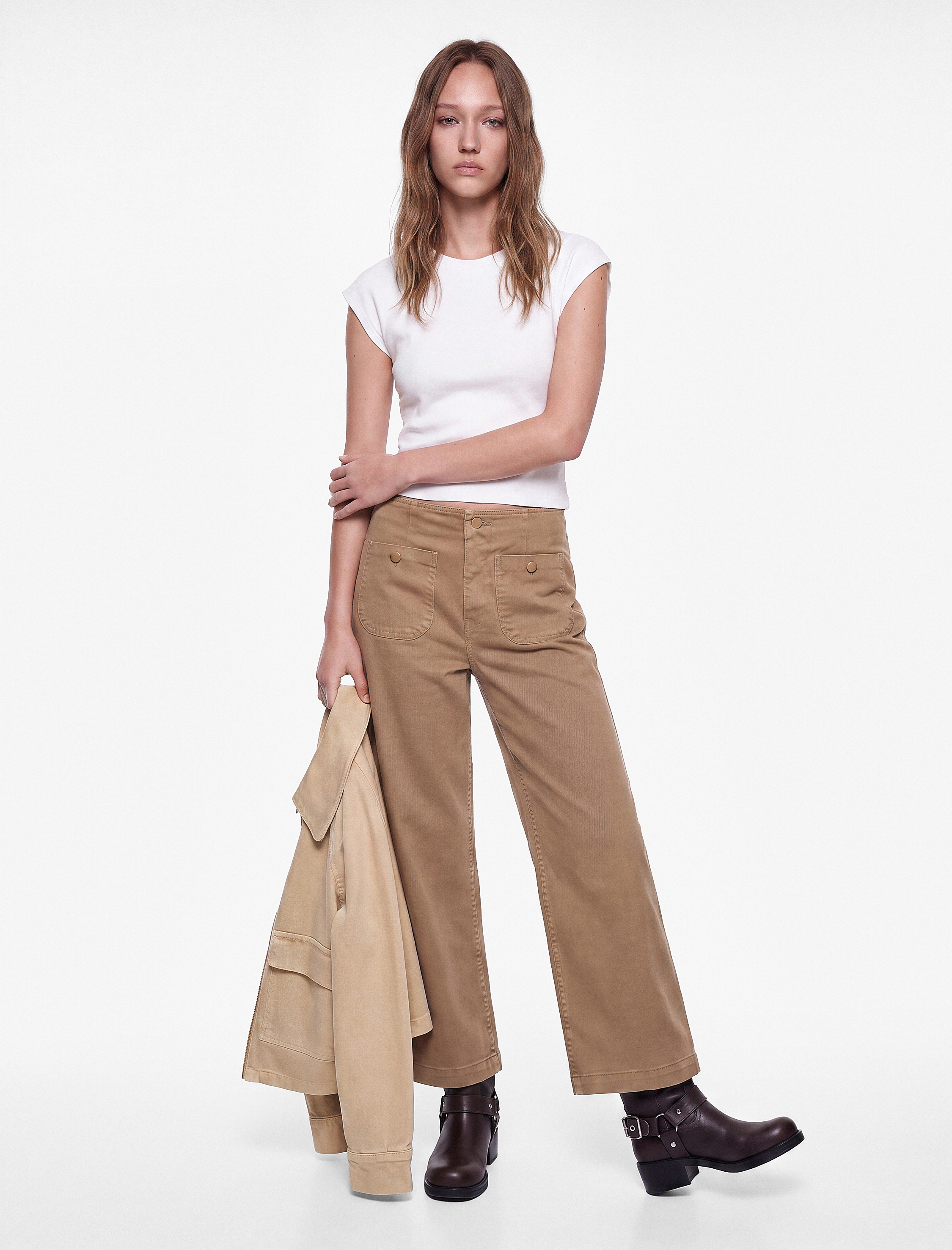   Pamuklu Düğmeli Cepli Yüksek Bel Jean Pantolon - Culotte Jeans