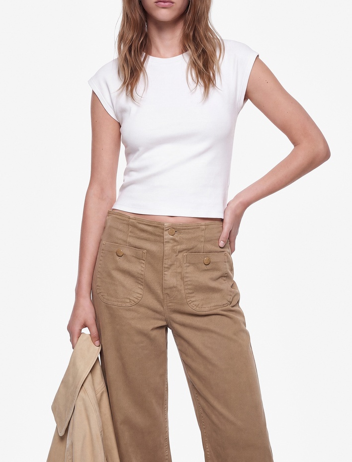 Pamuklu Düğmeli Cepli Yüksek Bel Jean Pantolon - Culotte Jeans